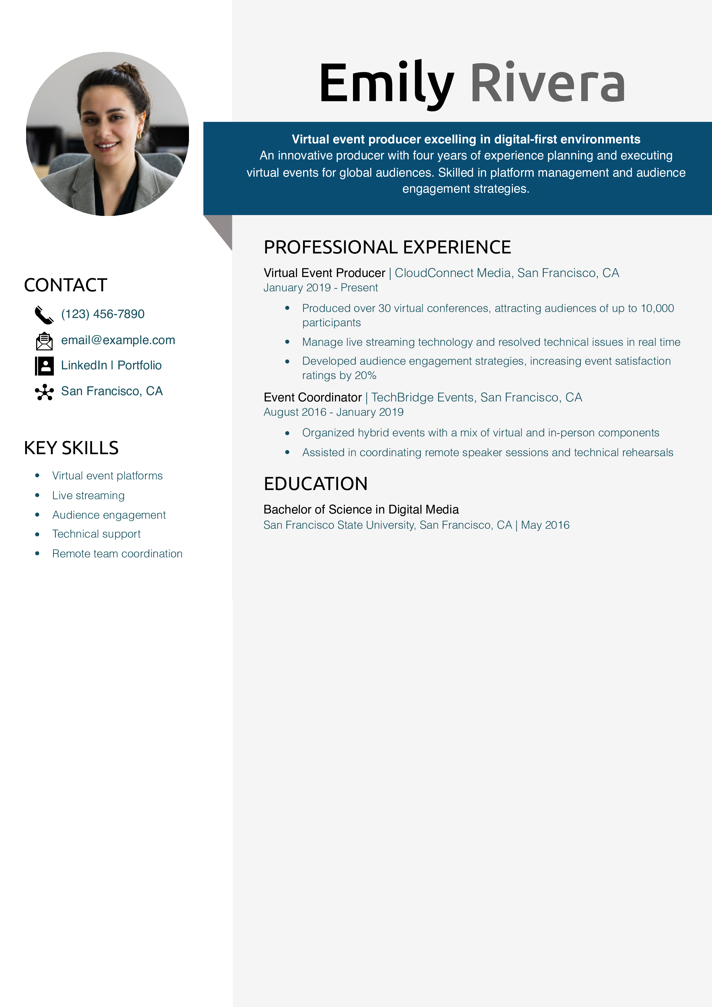 Virtual event producer resume