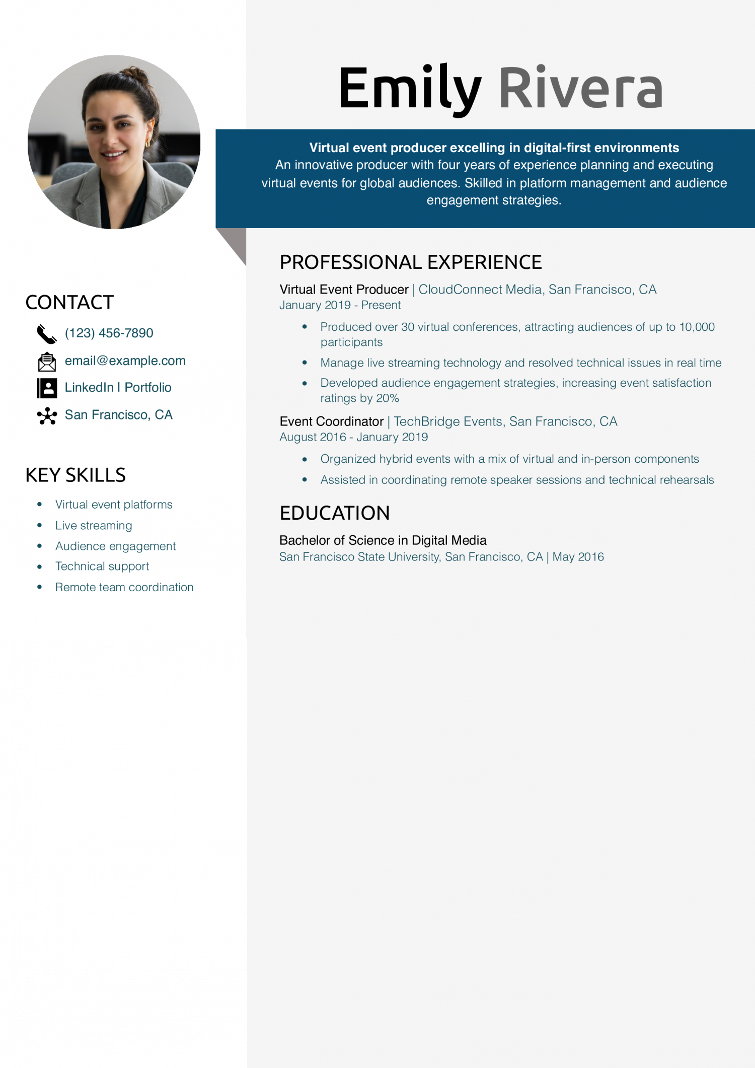 Virtual event producer resume