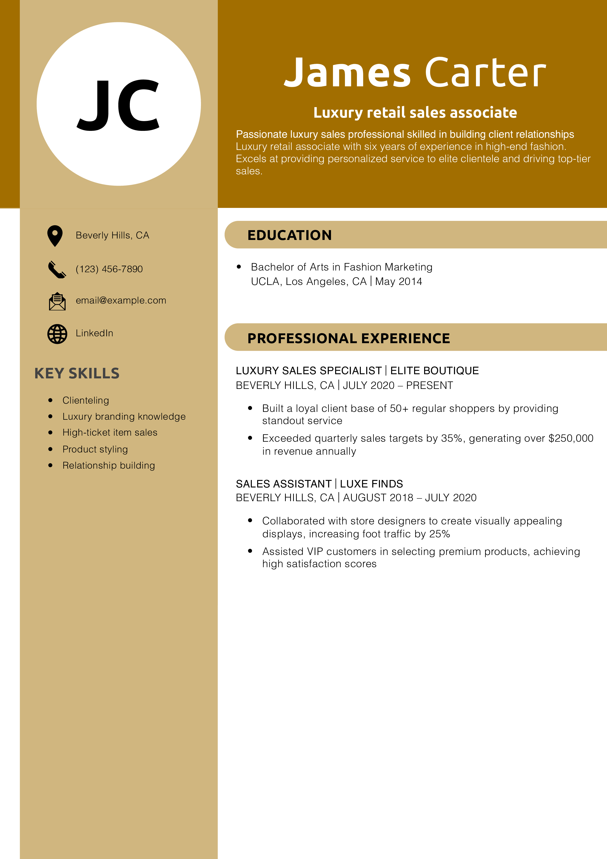 Luxury retail sales associate resume