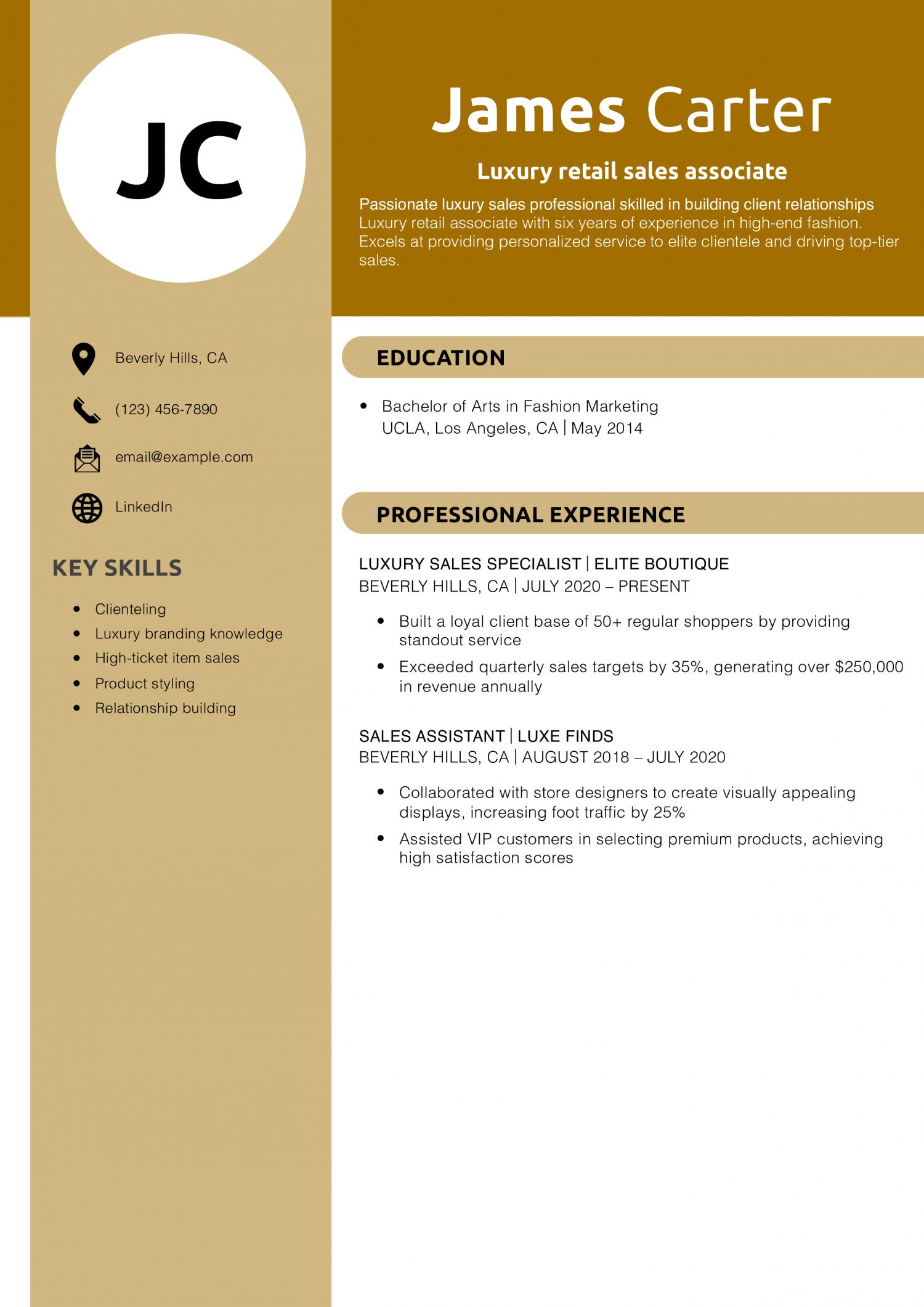 Luxury retail sales associate resume