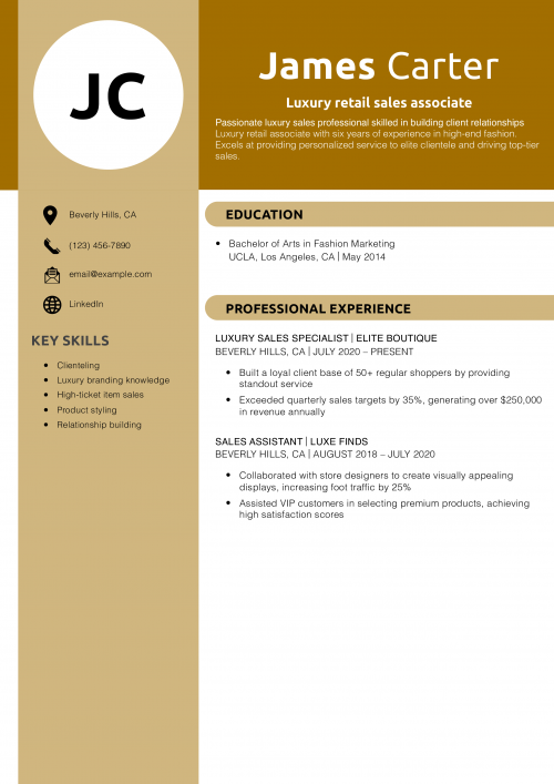 Luxury retail sales associate resume