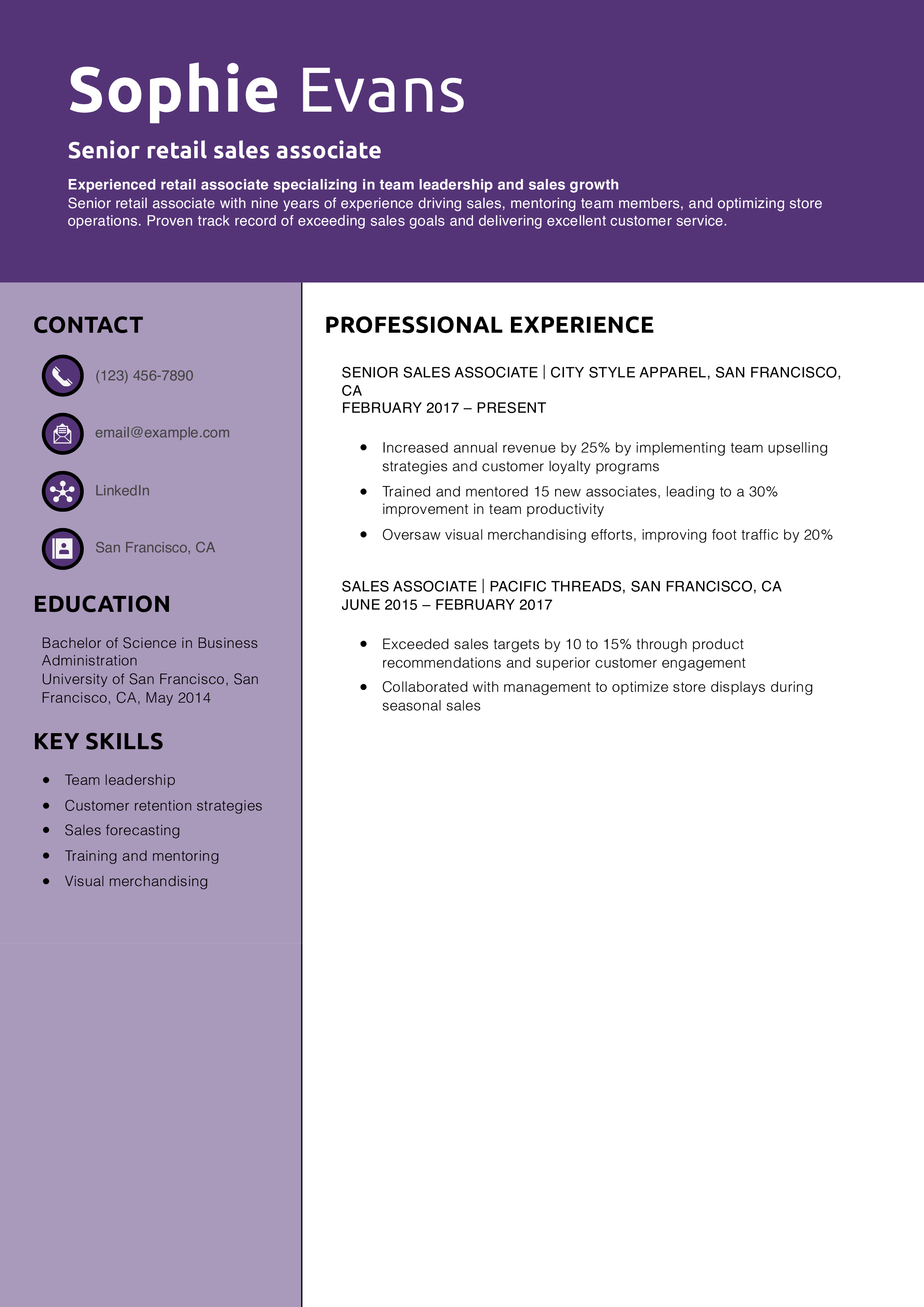 Senior retail sales associate resume