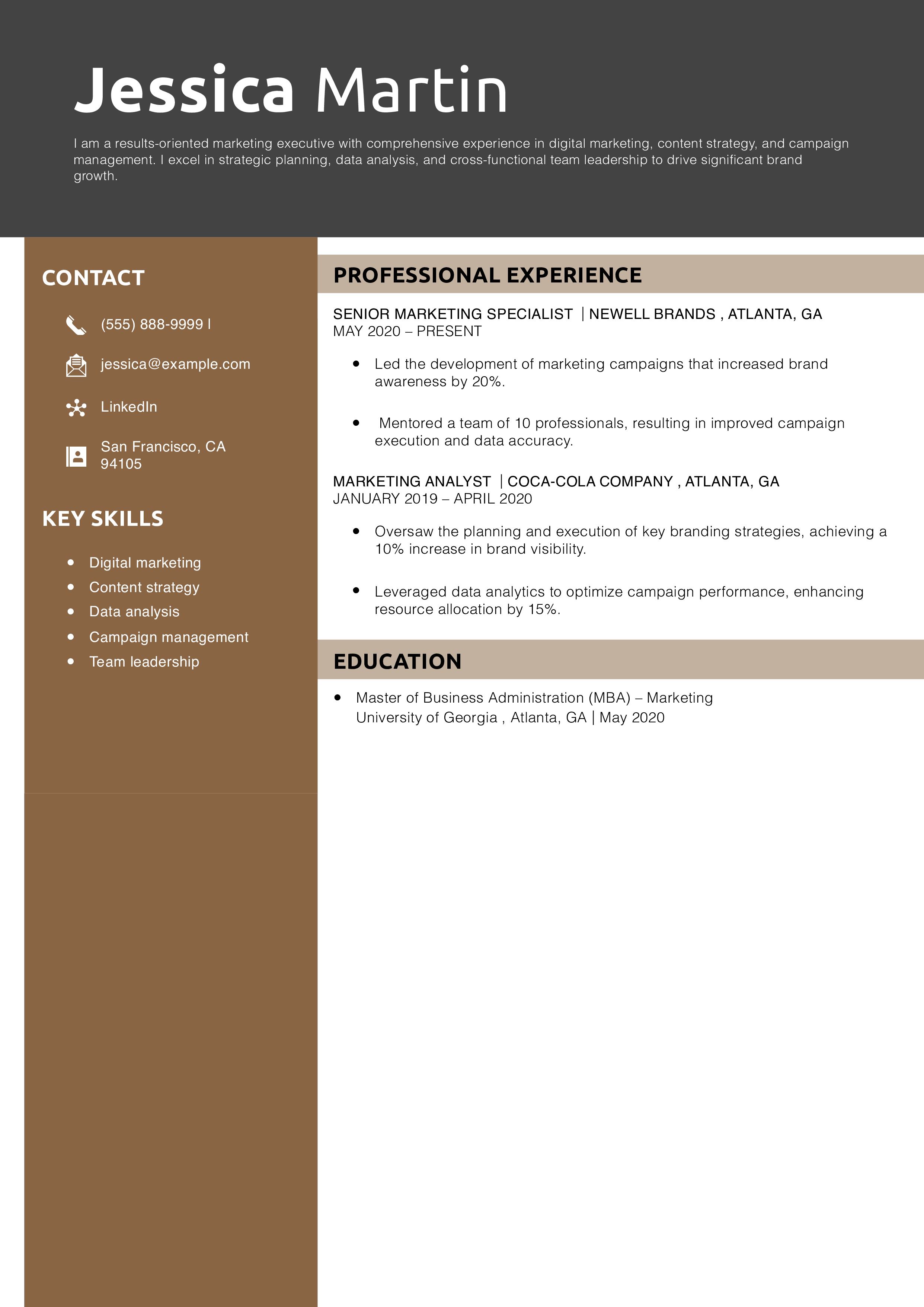 Marketing Executive Resume Example