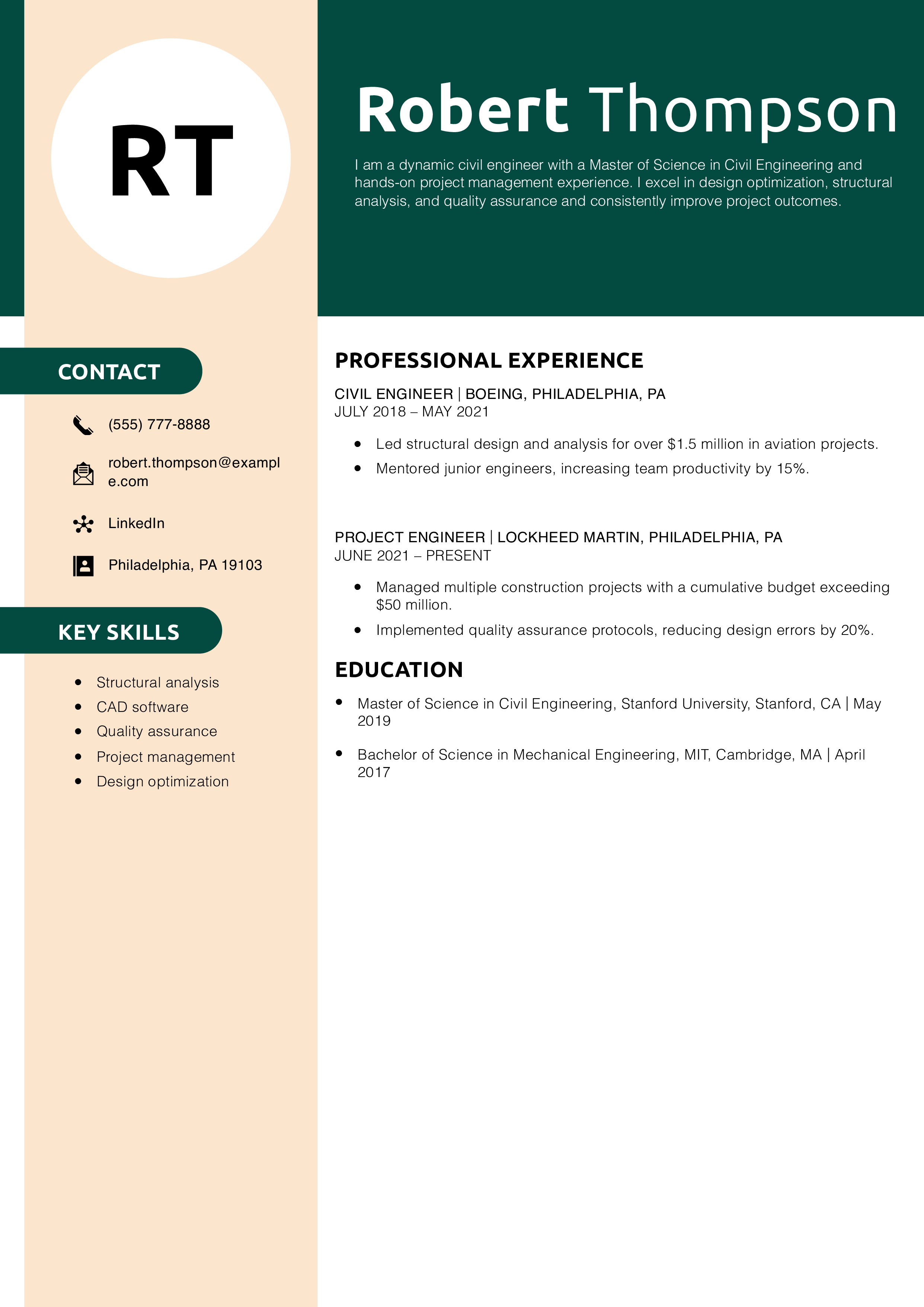 Mid-Level Civil Engineer Resume Example