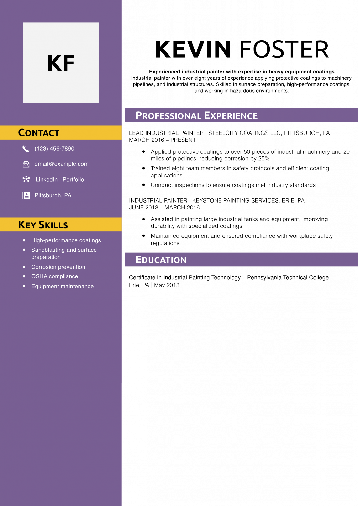 Industrial painter resume