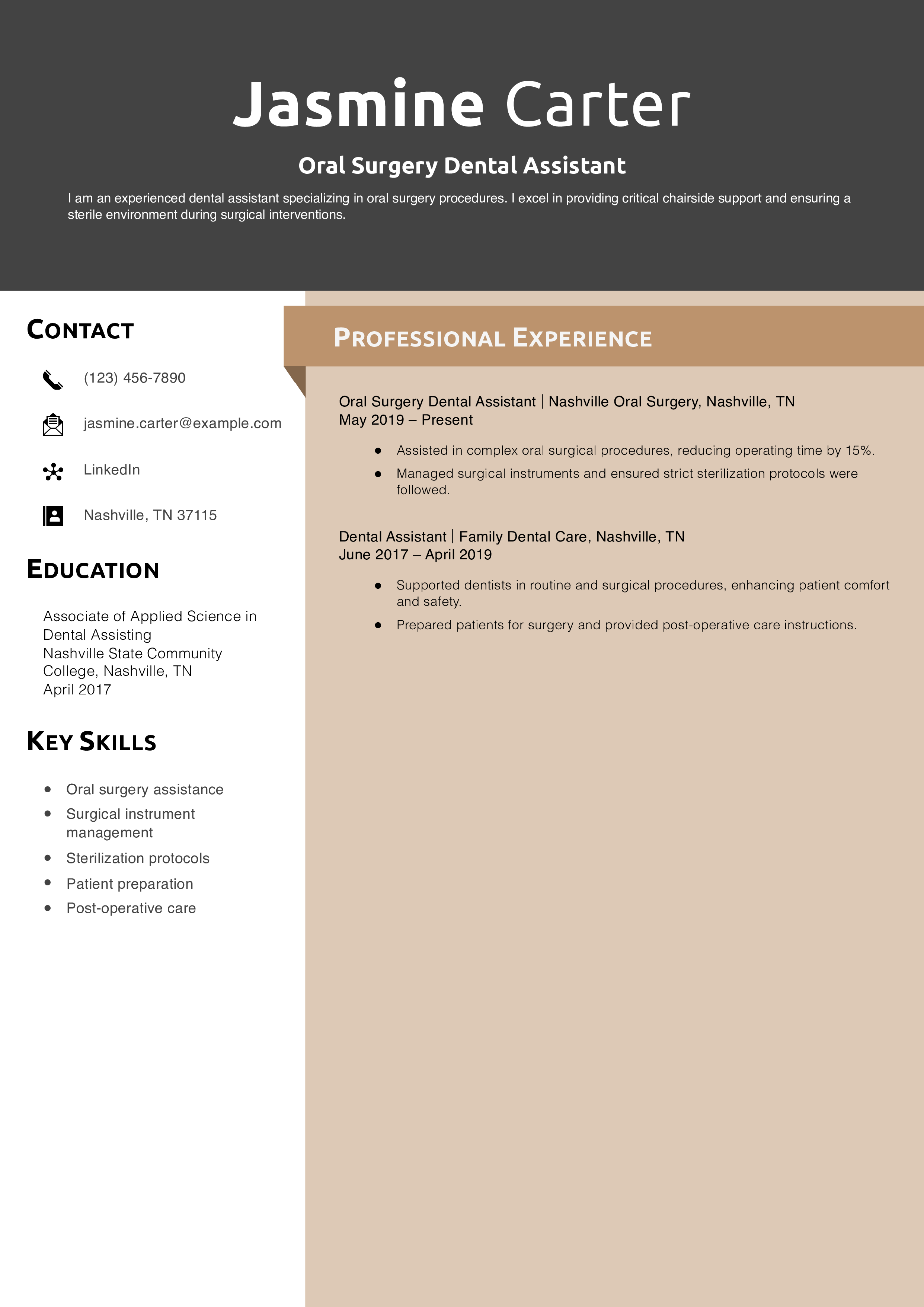 Oral Surgery Dental Assistant Resume Example