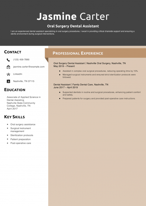 Oral Surgery Dental Assistant Resume Example