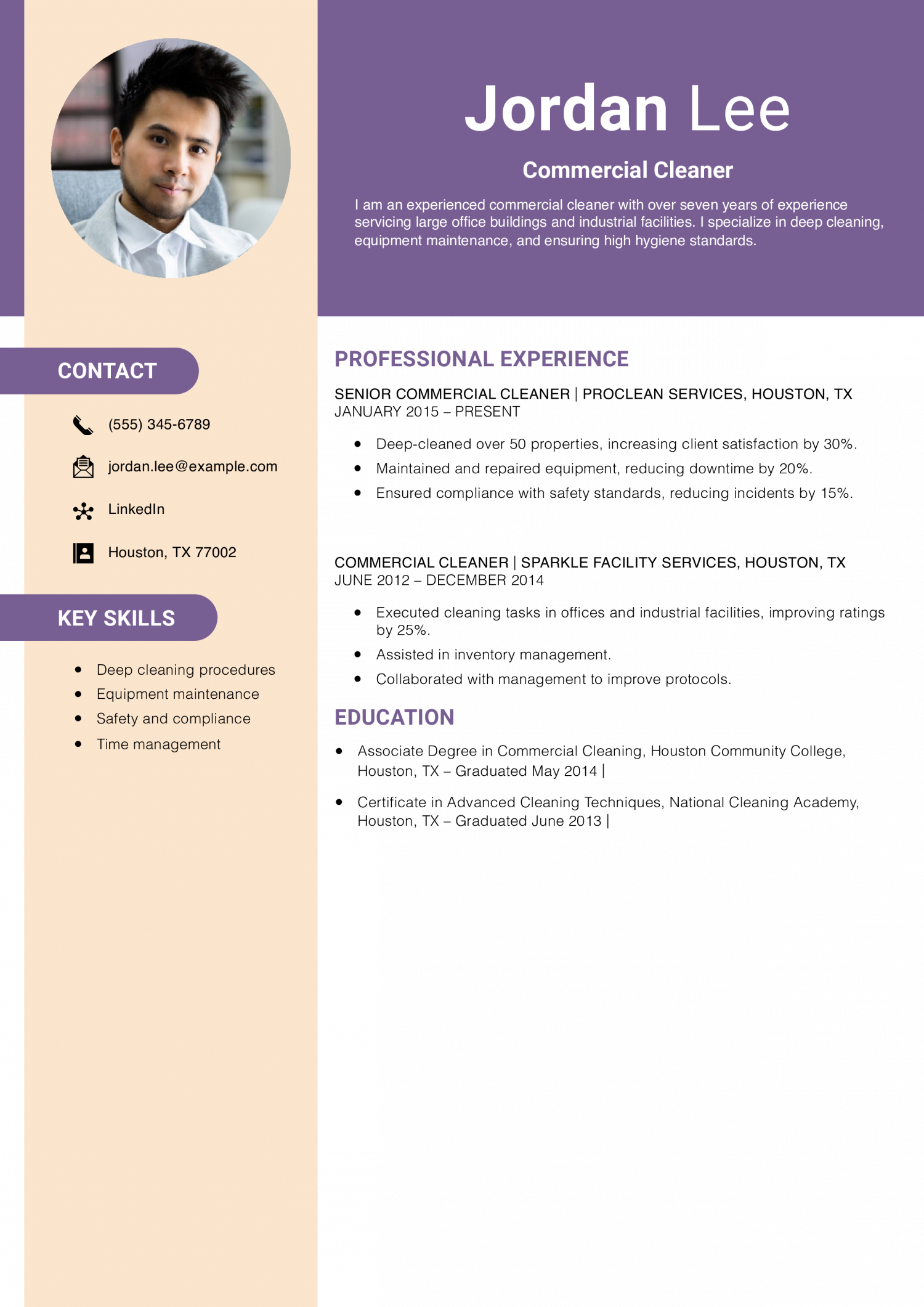 Commercial Cleaner Resume Example