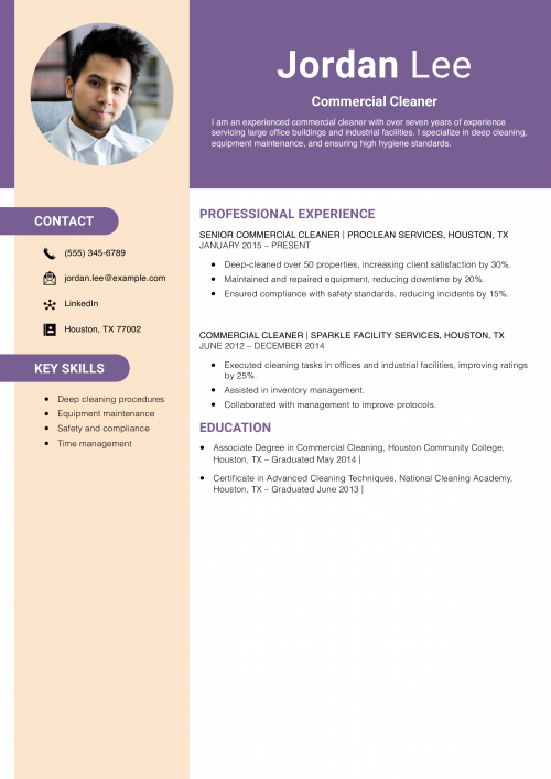 Commercial Cleaner Resume Example