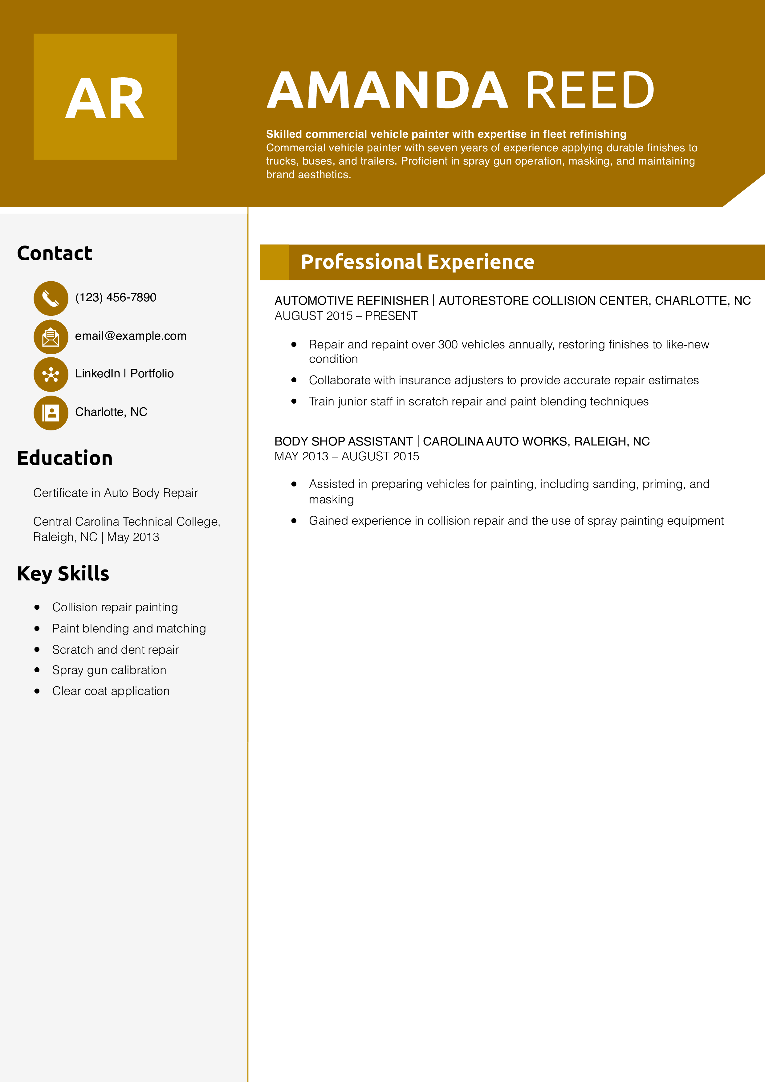 Automotive refinisher resume