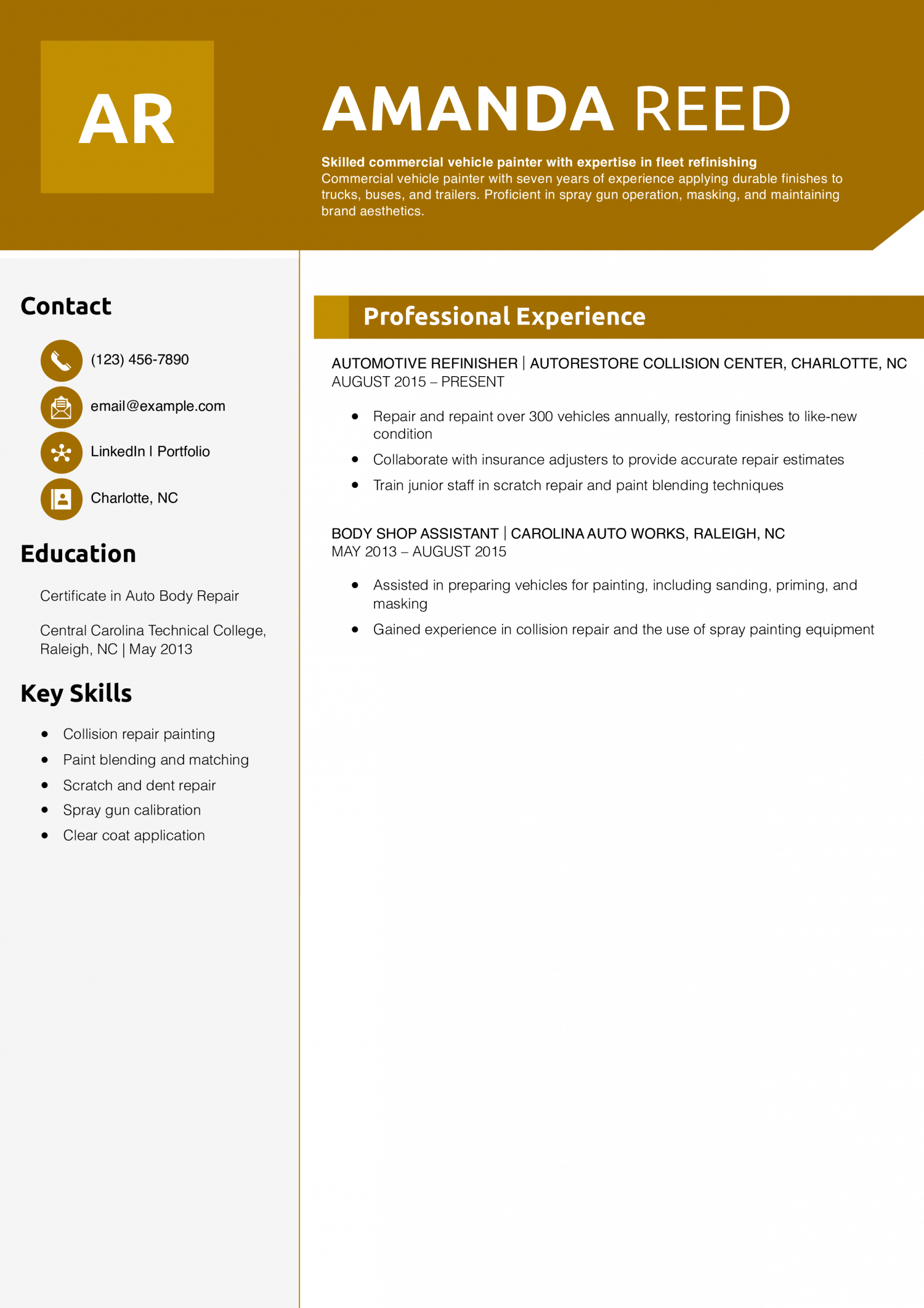 Automotive refinisher resume