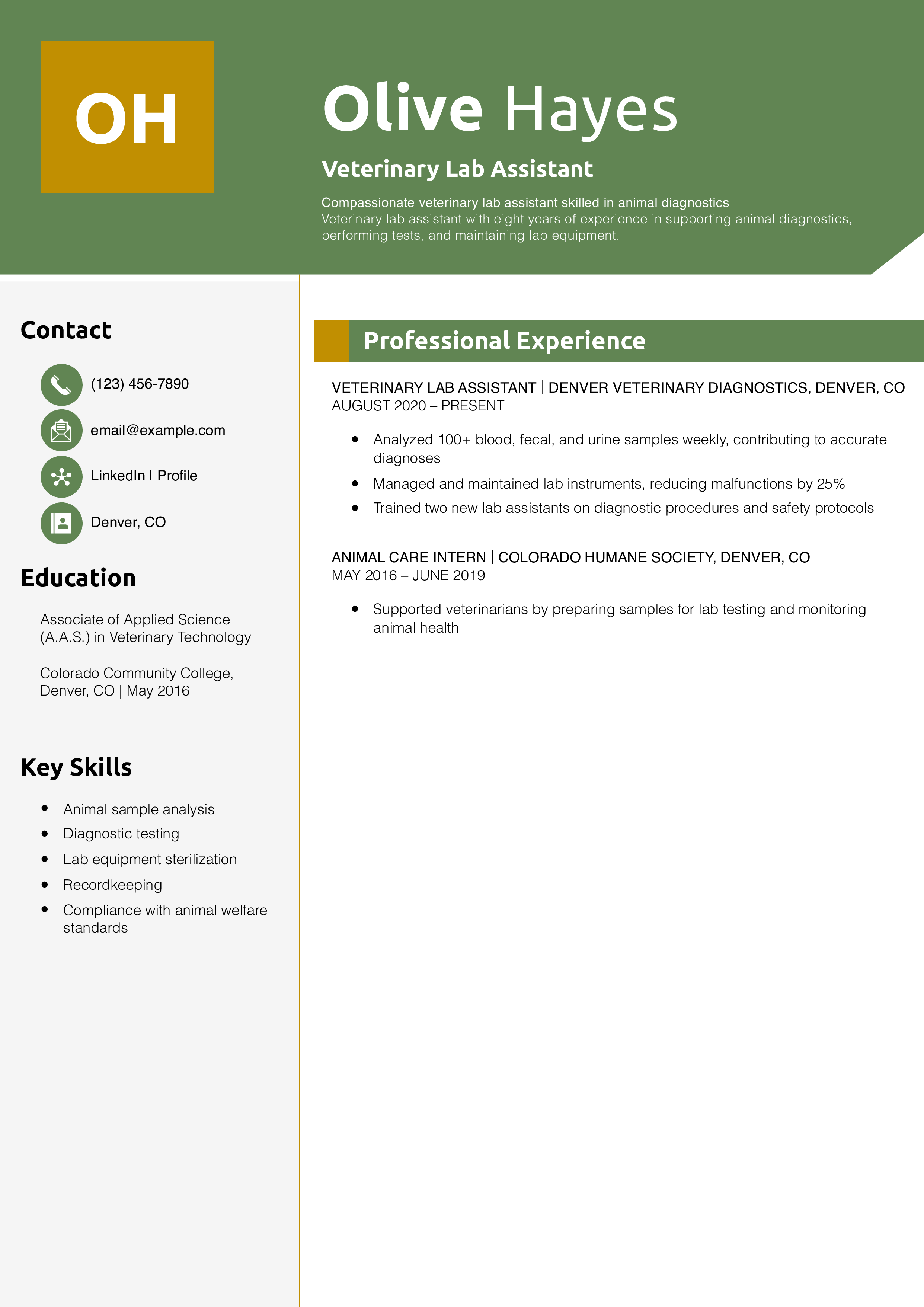 Veterinary Lab Assistant Resume