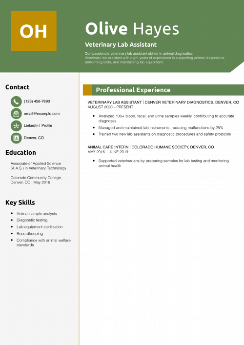 Veterinary Lab Assistant Resume