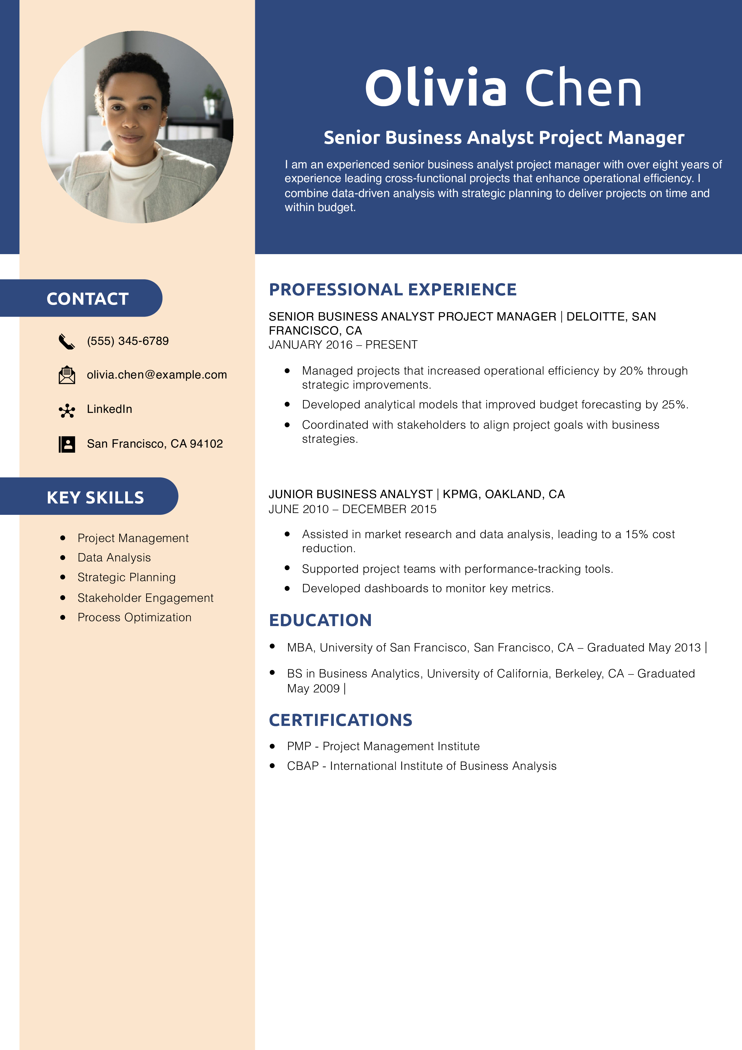Senior Business Analyst Project Manager Resume Example