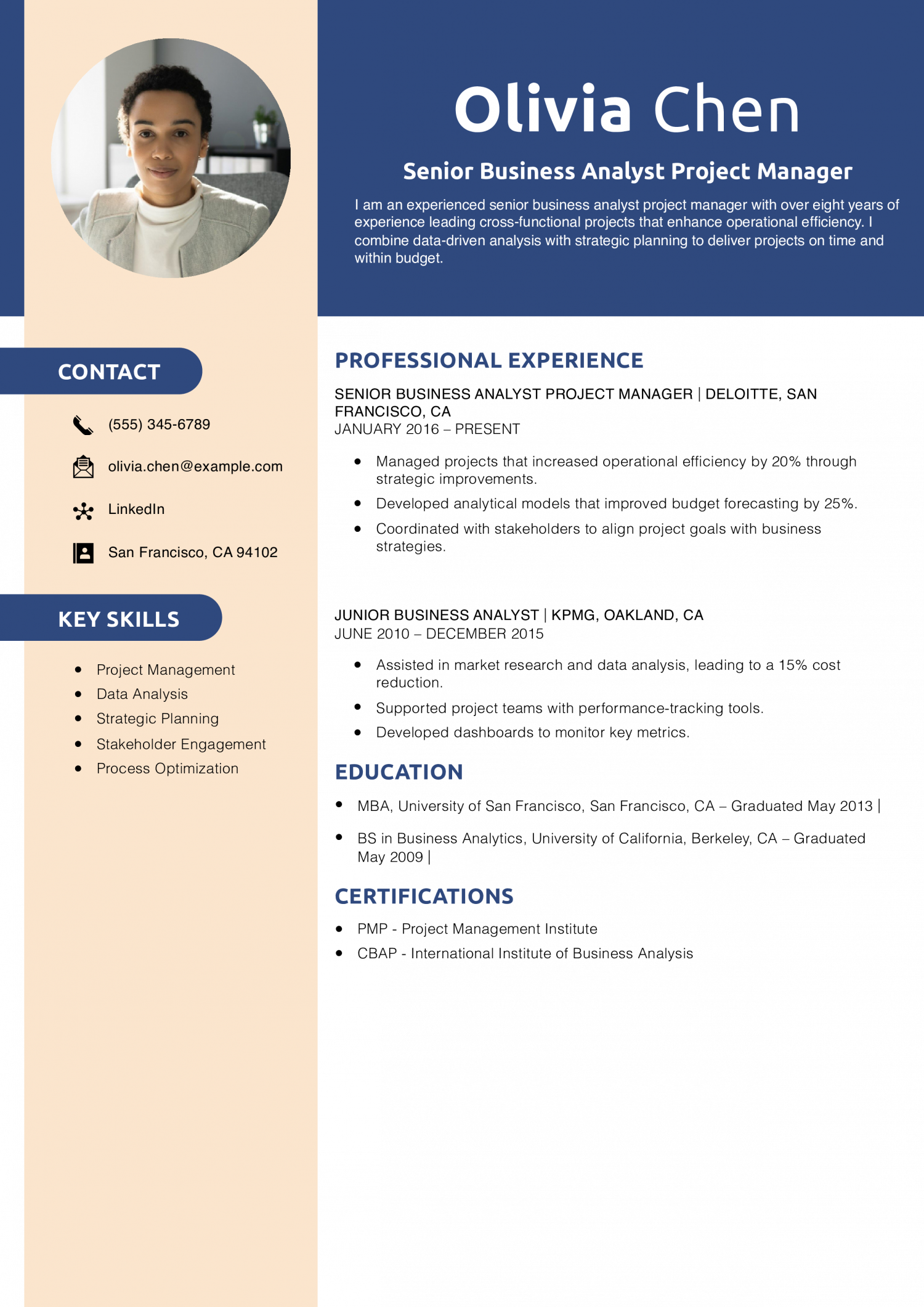 Senior Business Analyst Project Manager Resume Example