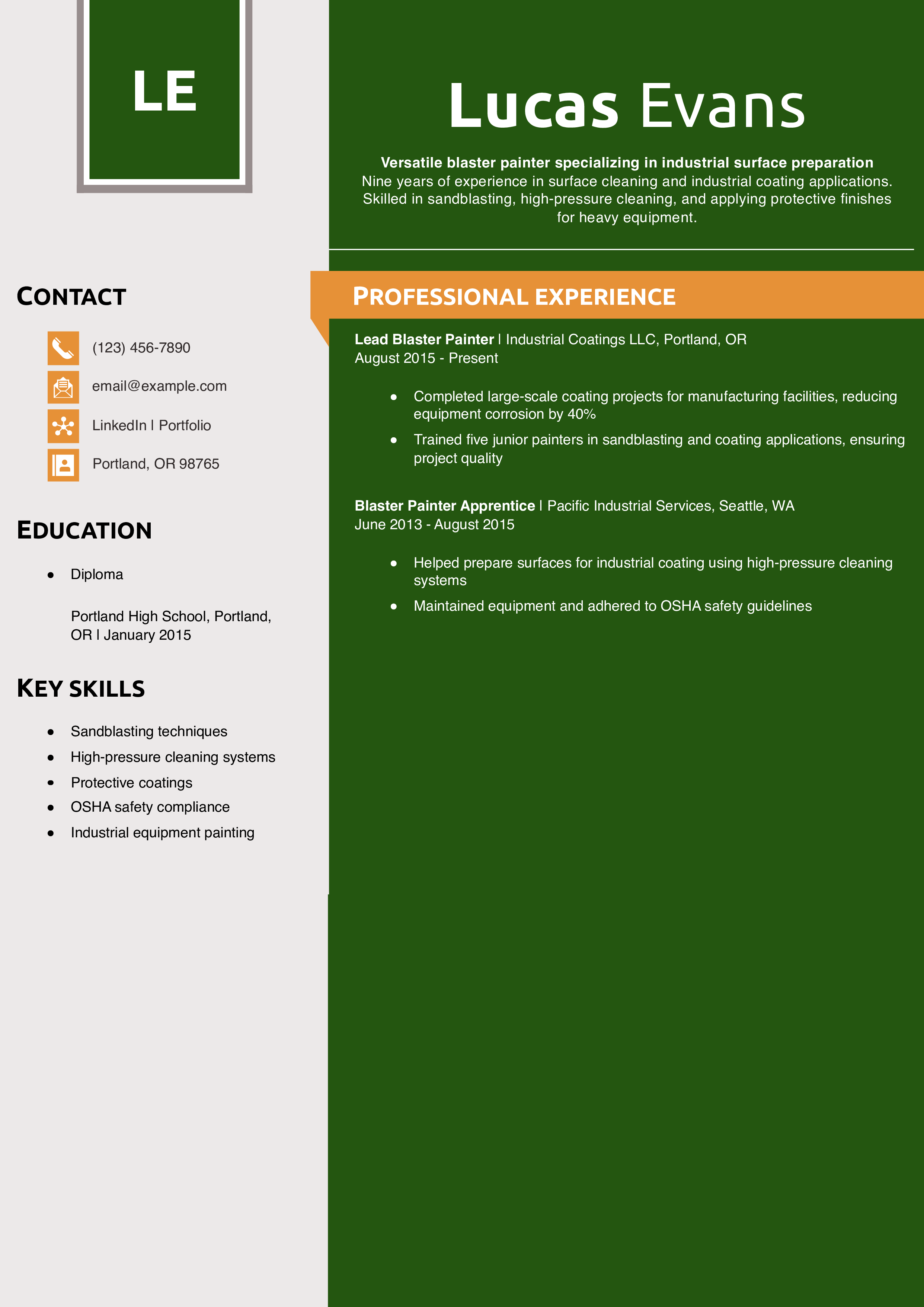 Blaster painter resume