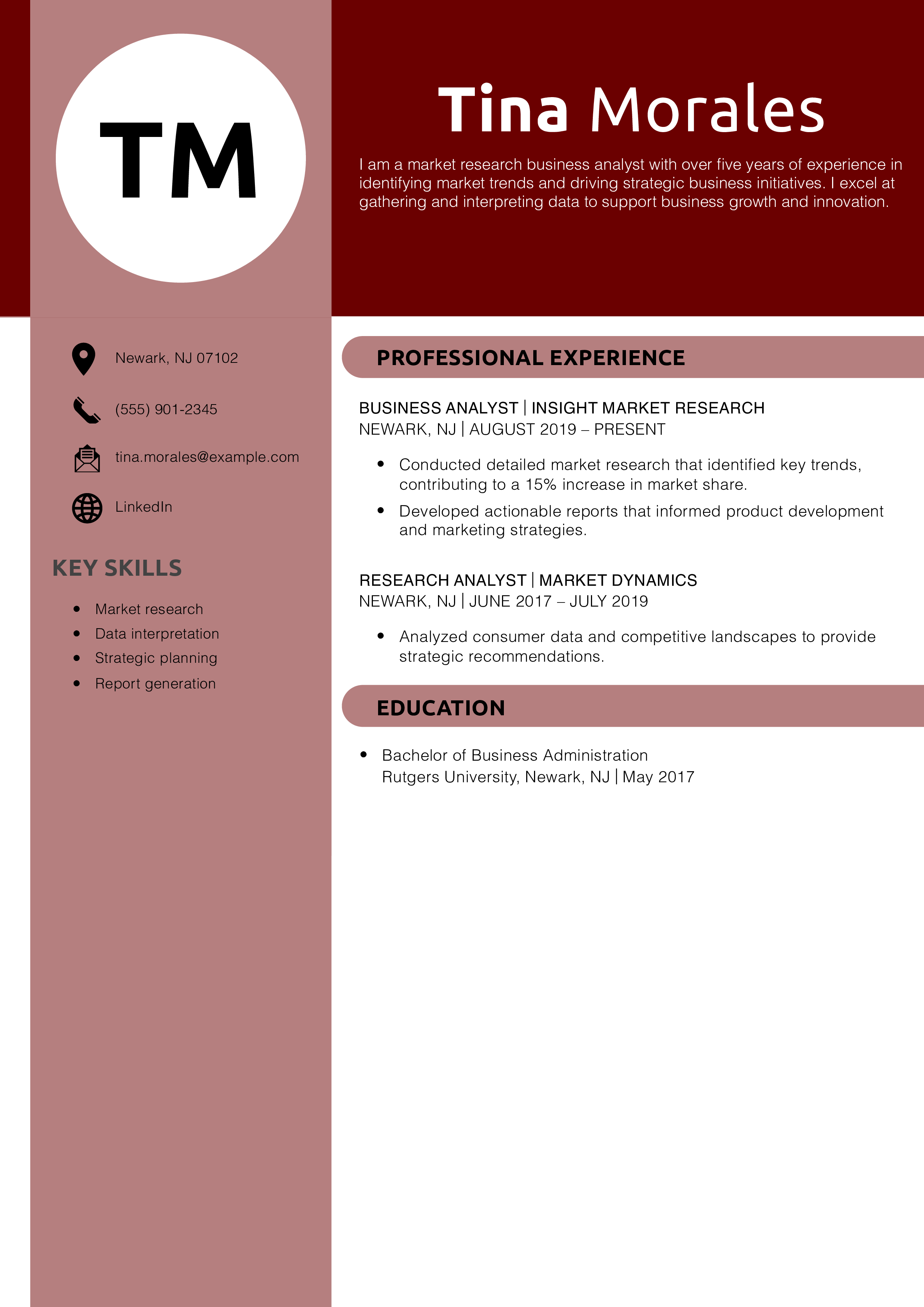 Market Research Business Analyst Resume Example