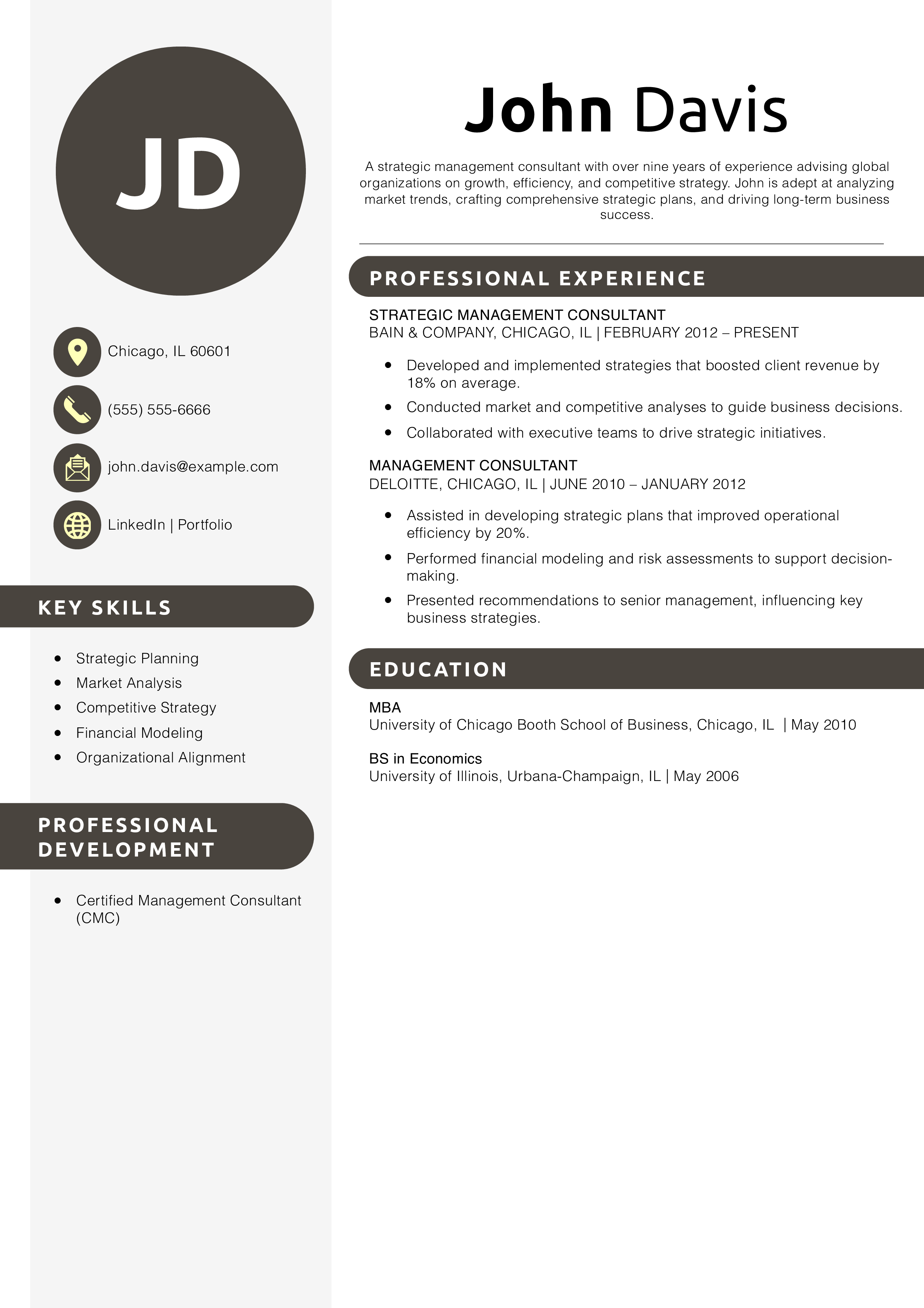 Strategic Management Consultant Resume Example