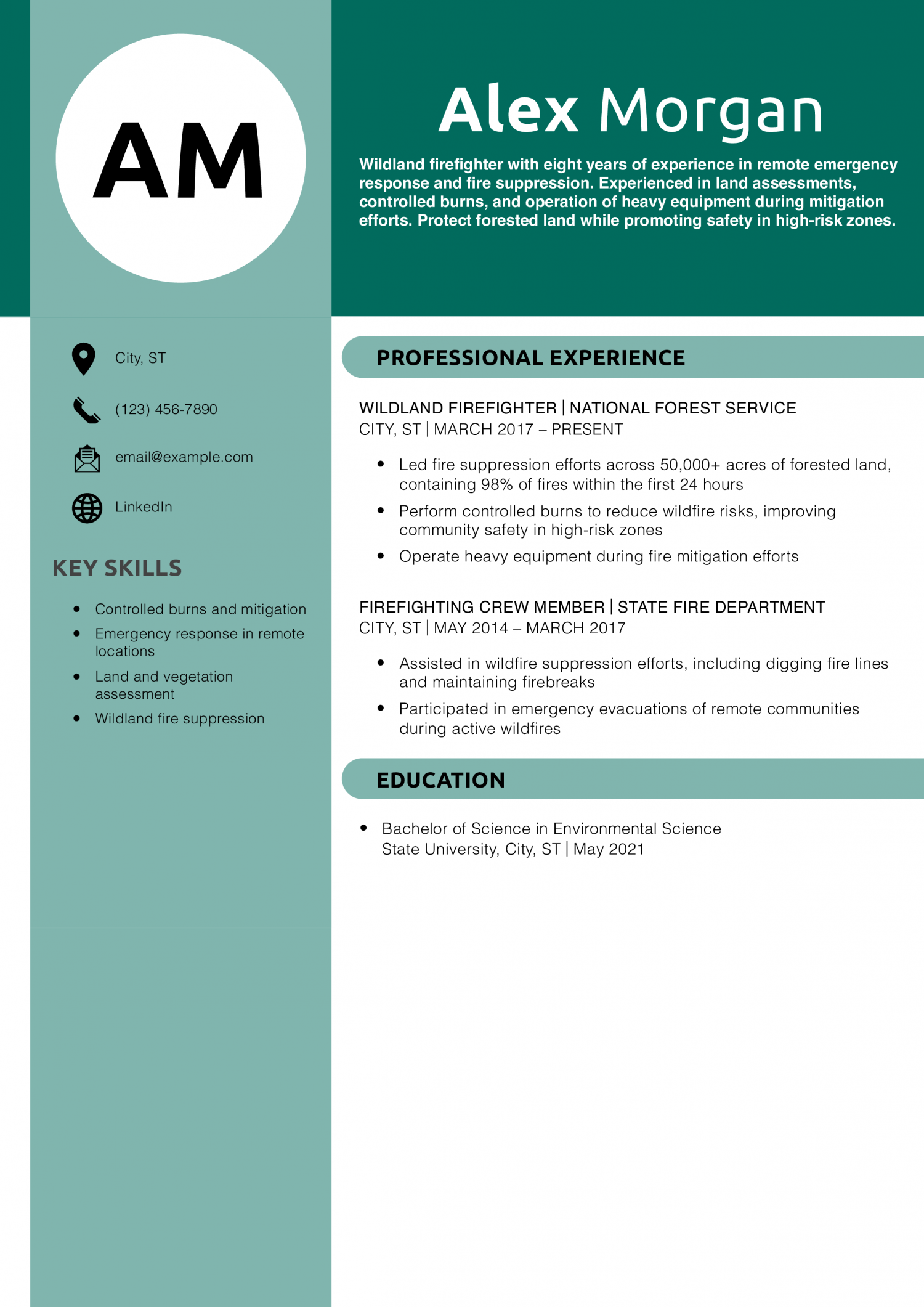 Wildland Firefighter Resume