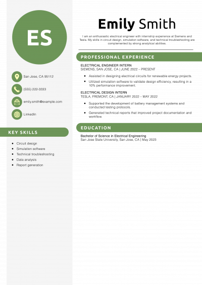 Entry-Level Electrical Engineer Resume Example