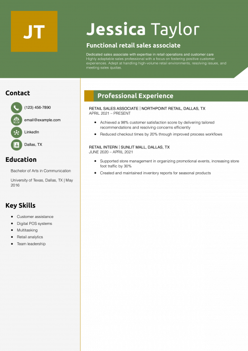 Functional retail sales associate resume