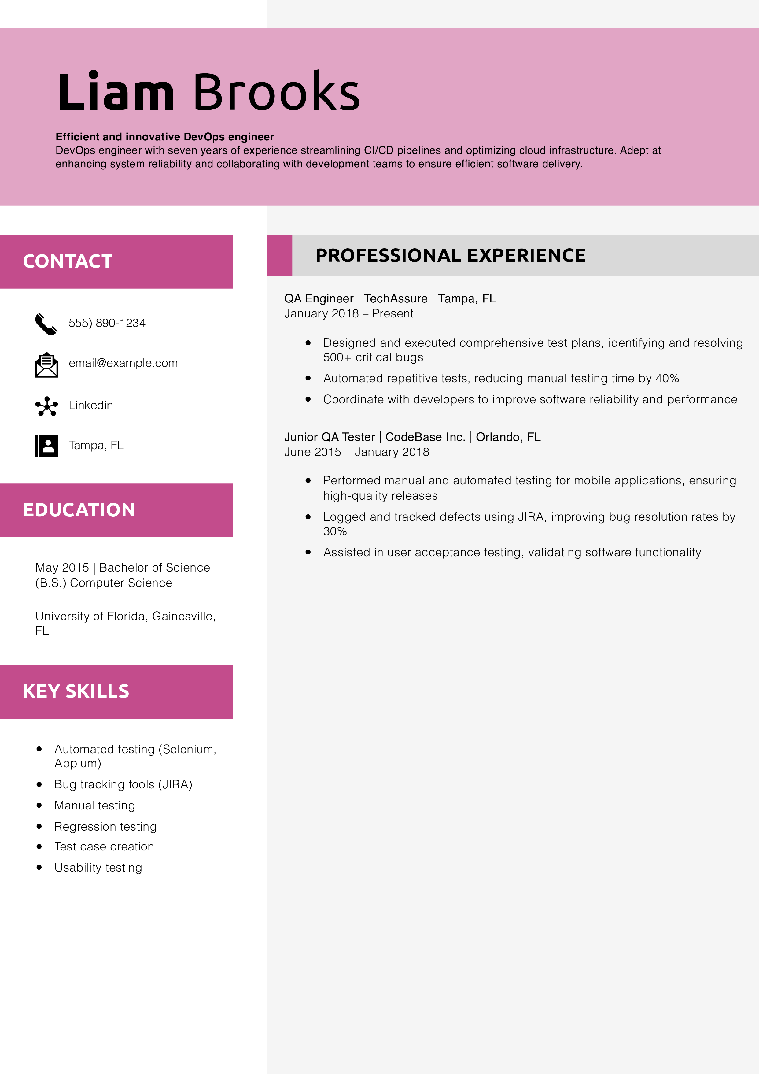 Software Quality Assurance (QA) Engineer Resume