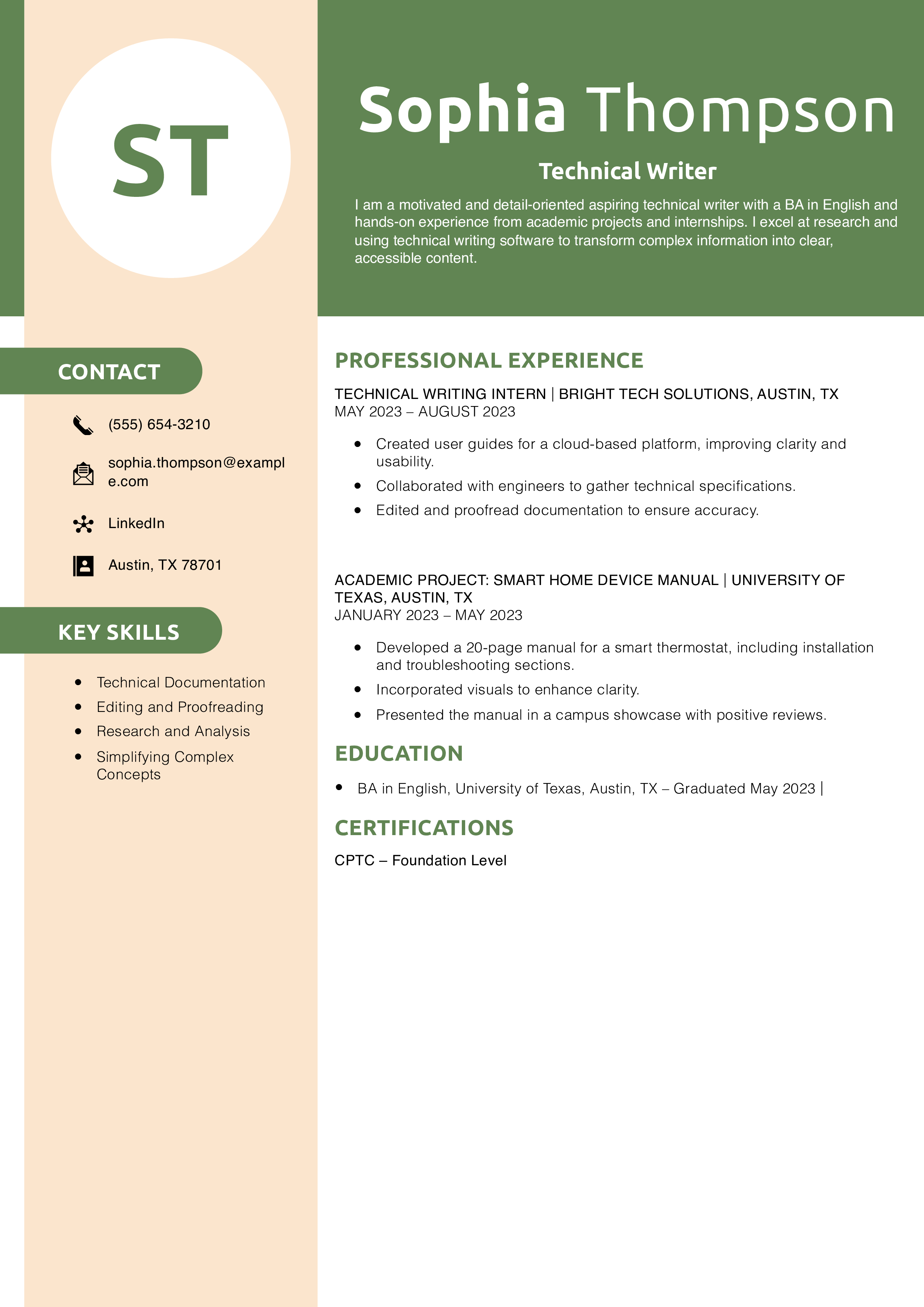 Technical Writer Resume with No Experience Example