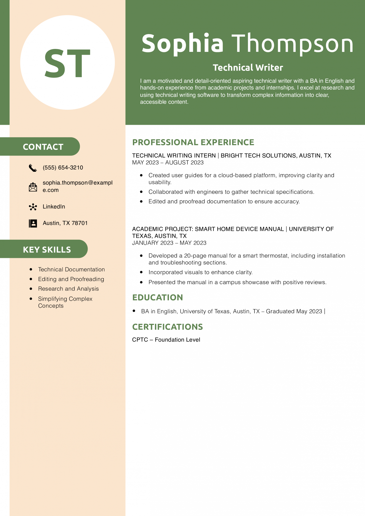 Technical Writer Resume with No Experience Example