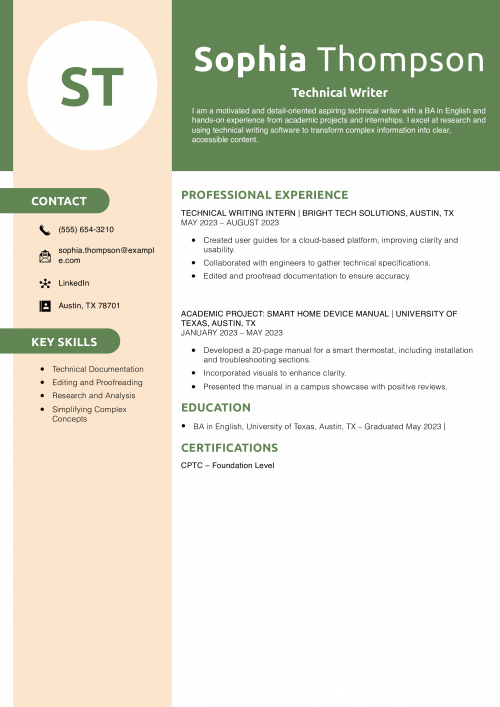 Technical Writer Resume with No Experience Example