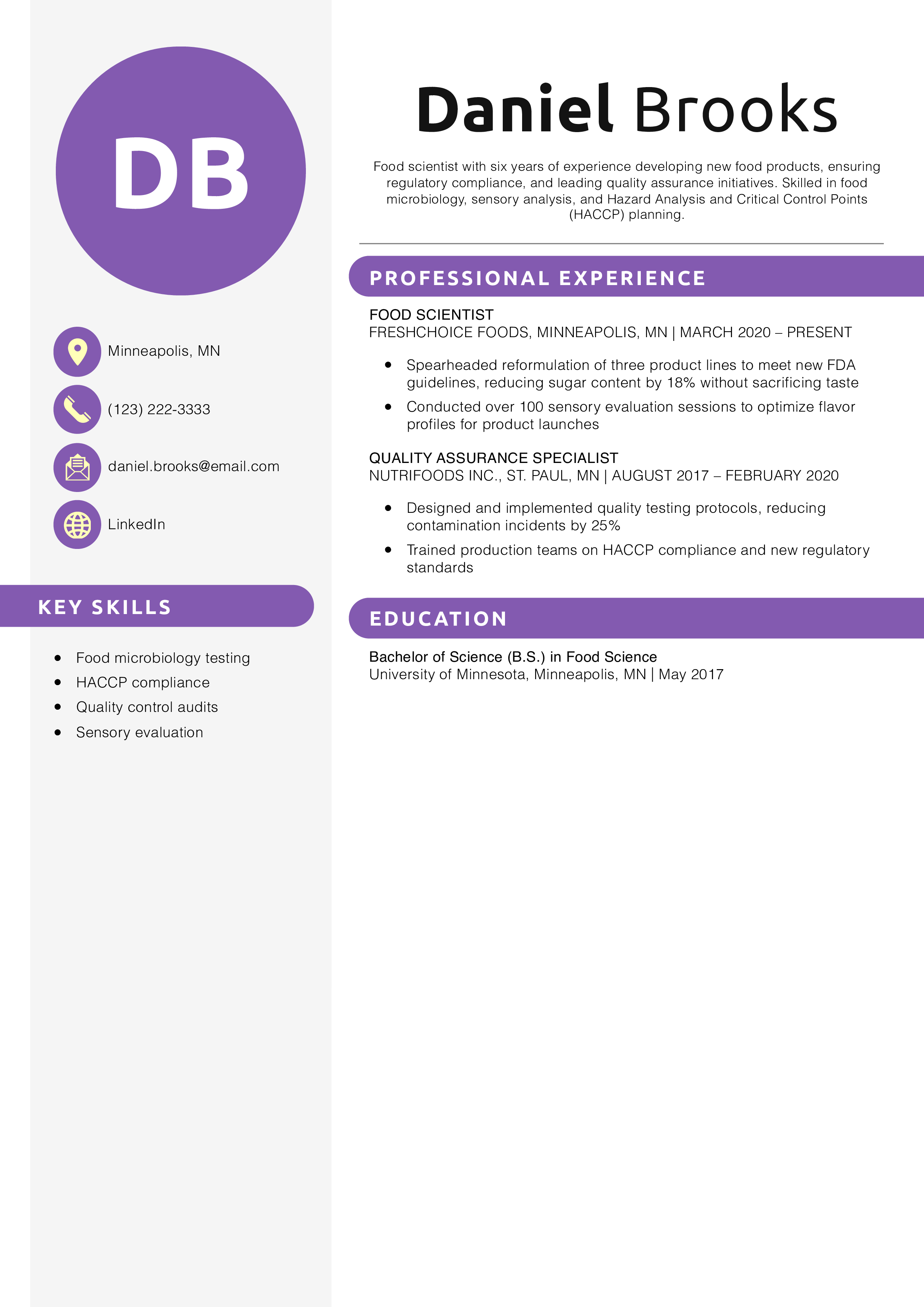 Food Scientist Resume Example