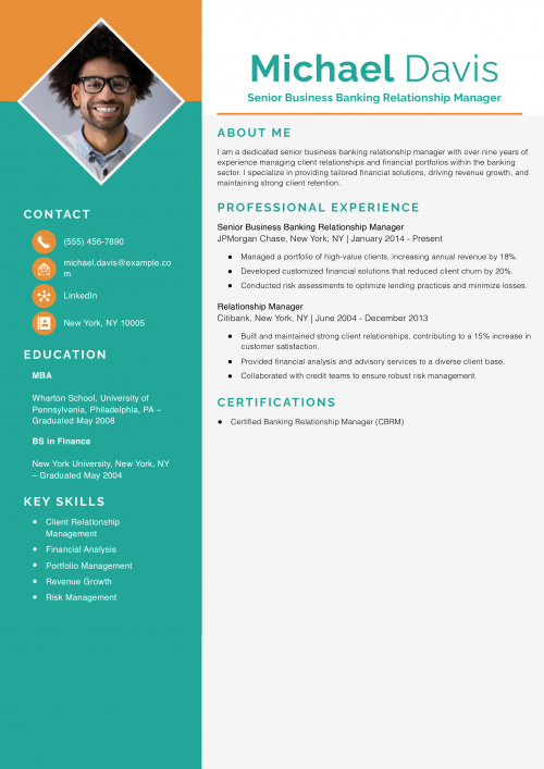 Senior Business Banking Relationship Manager Resume Example