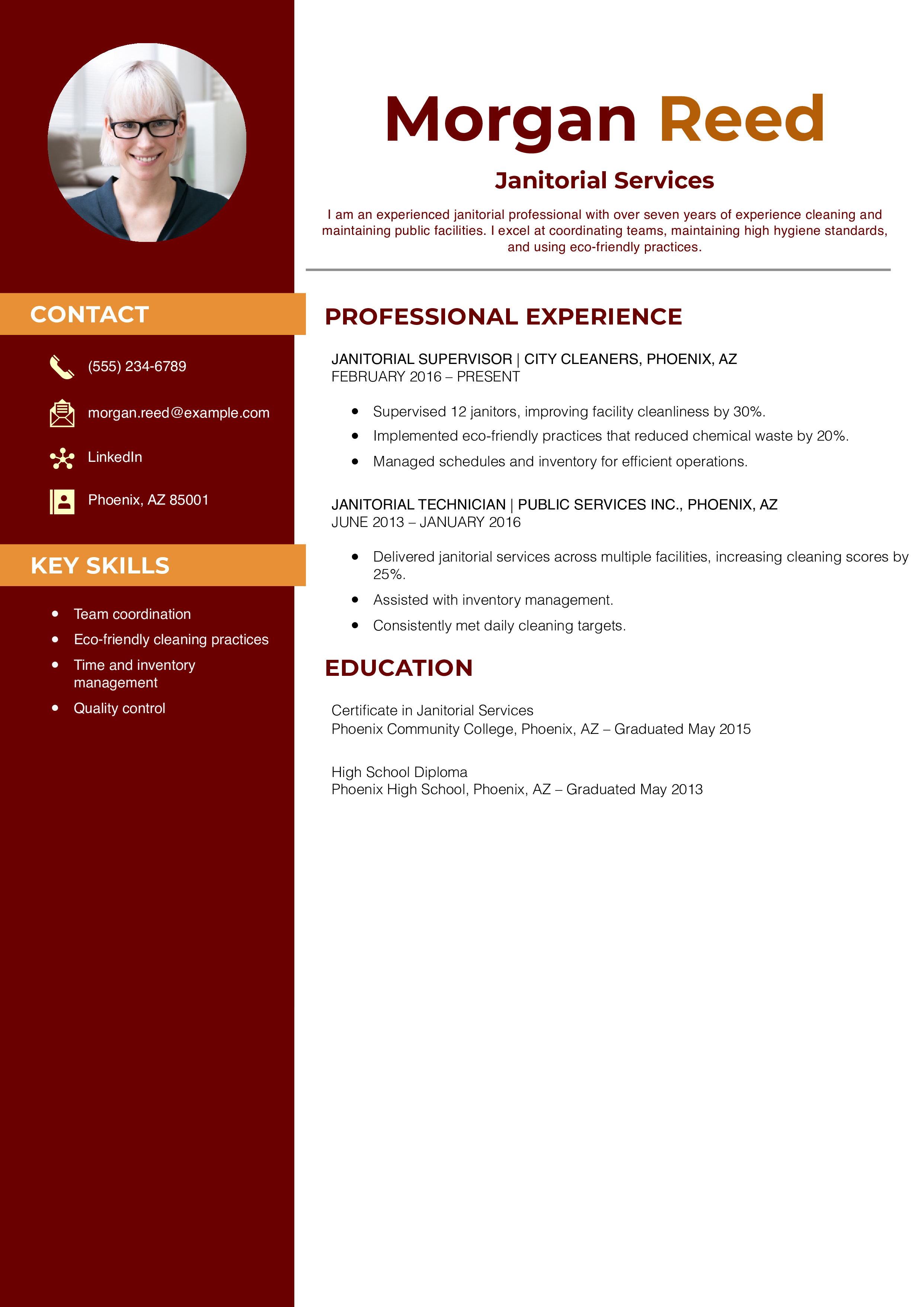 Janitorial Services Resume Example