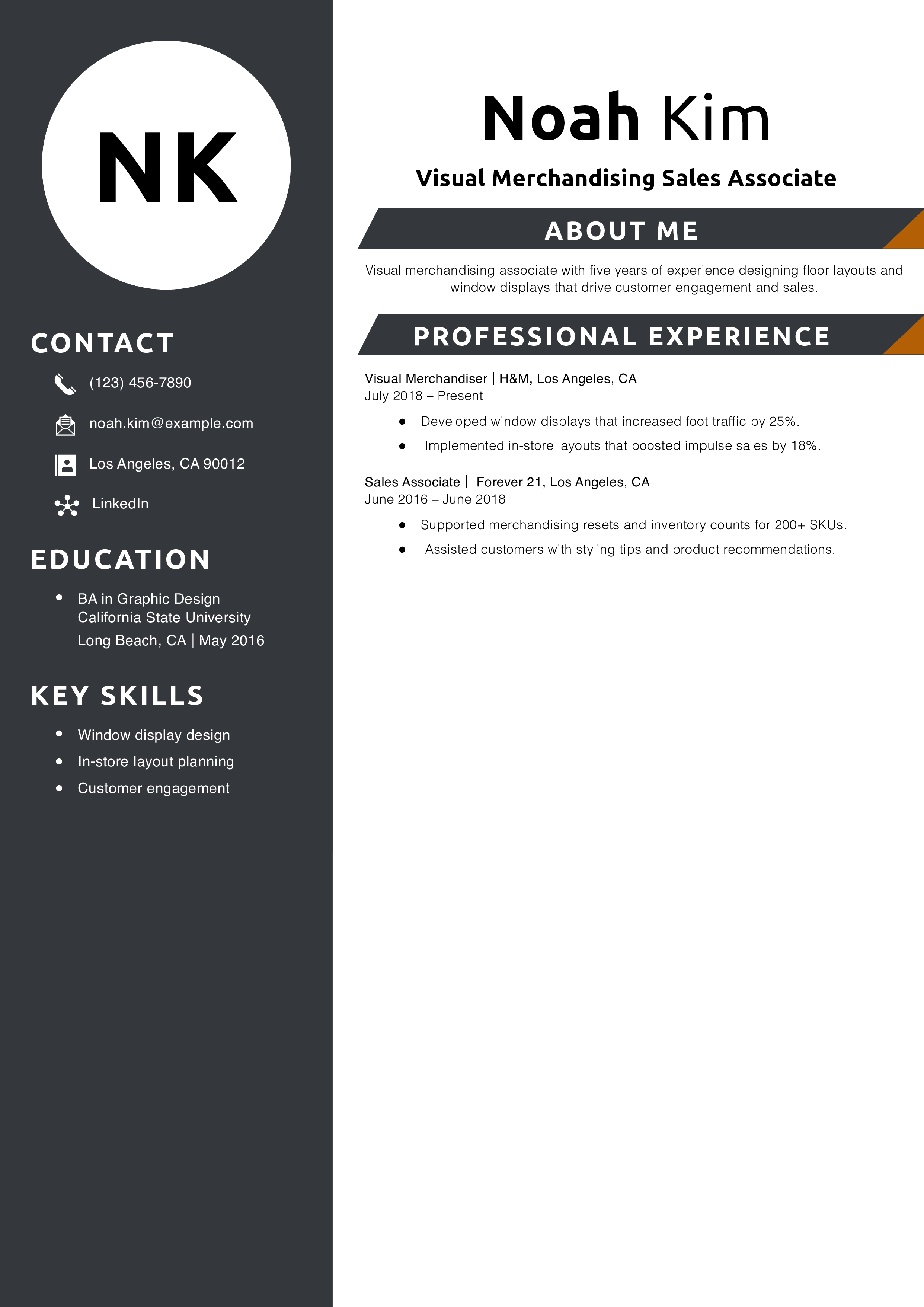 Visual Merchandising Sales Associate Resume Example