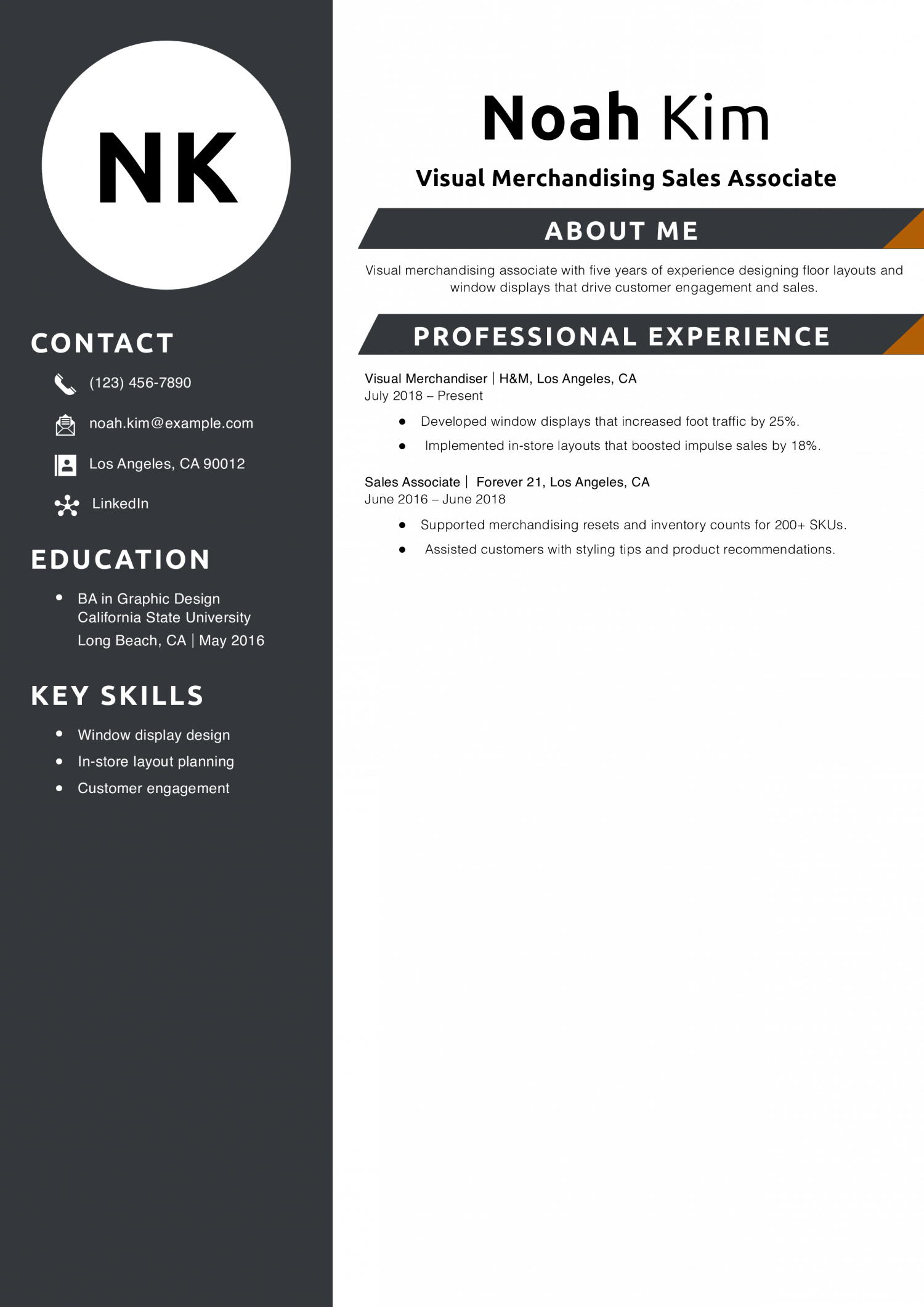 Visual Merchandising Sales Associate Resume Example