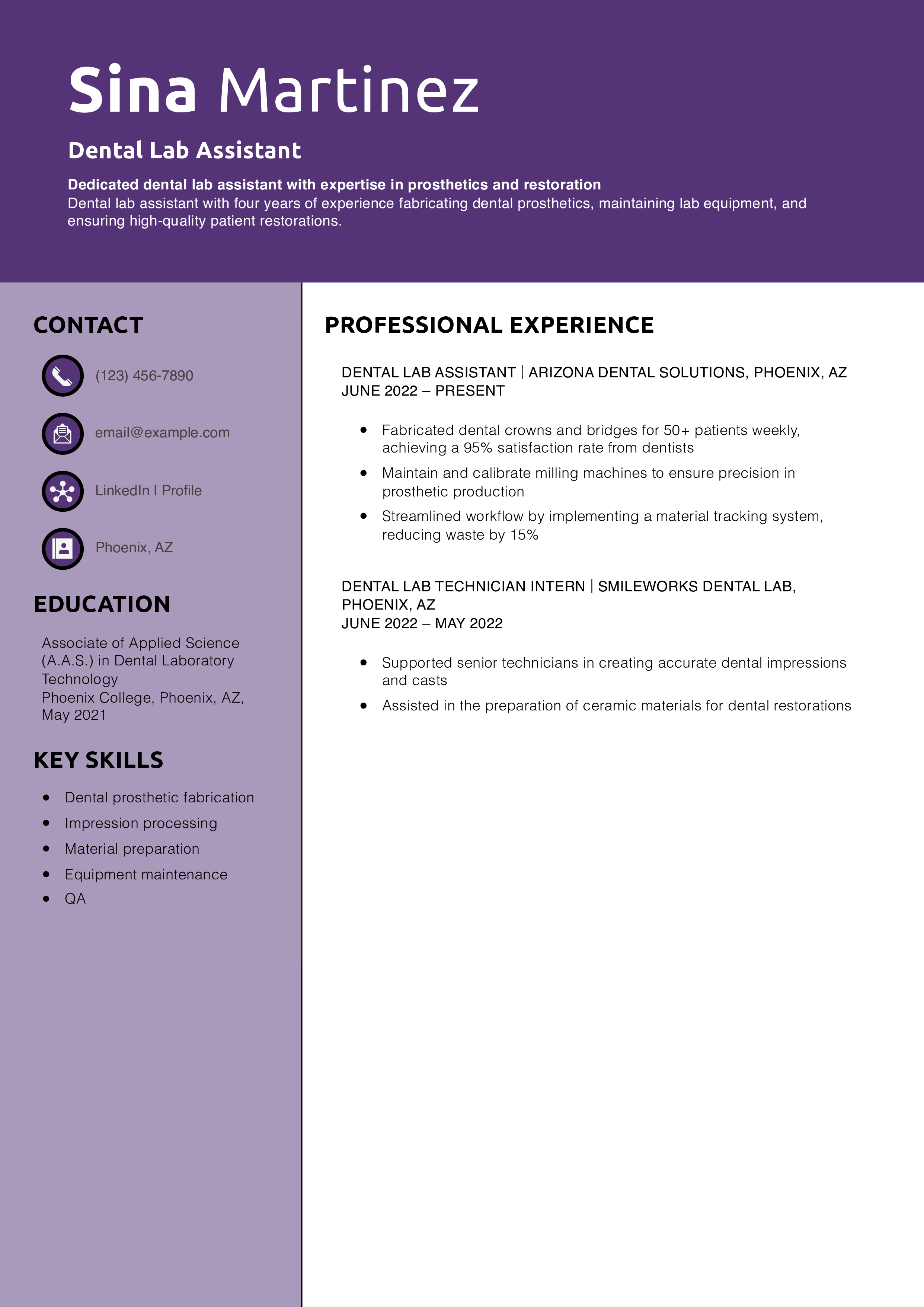 Dental Lab Assistant Resume