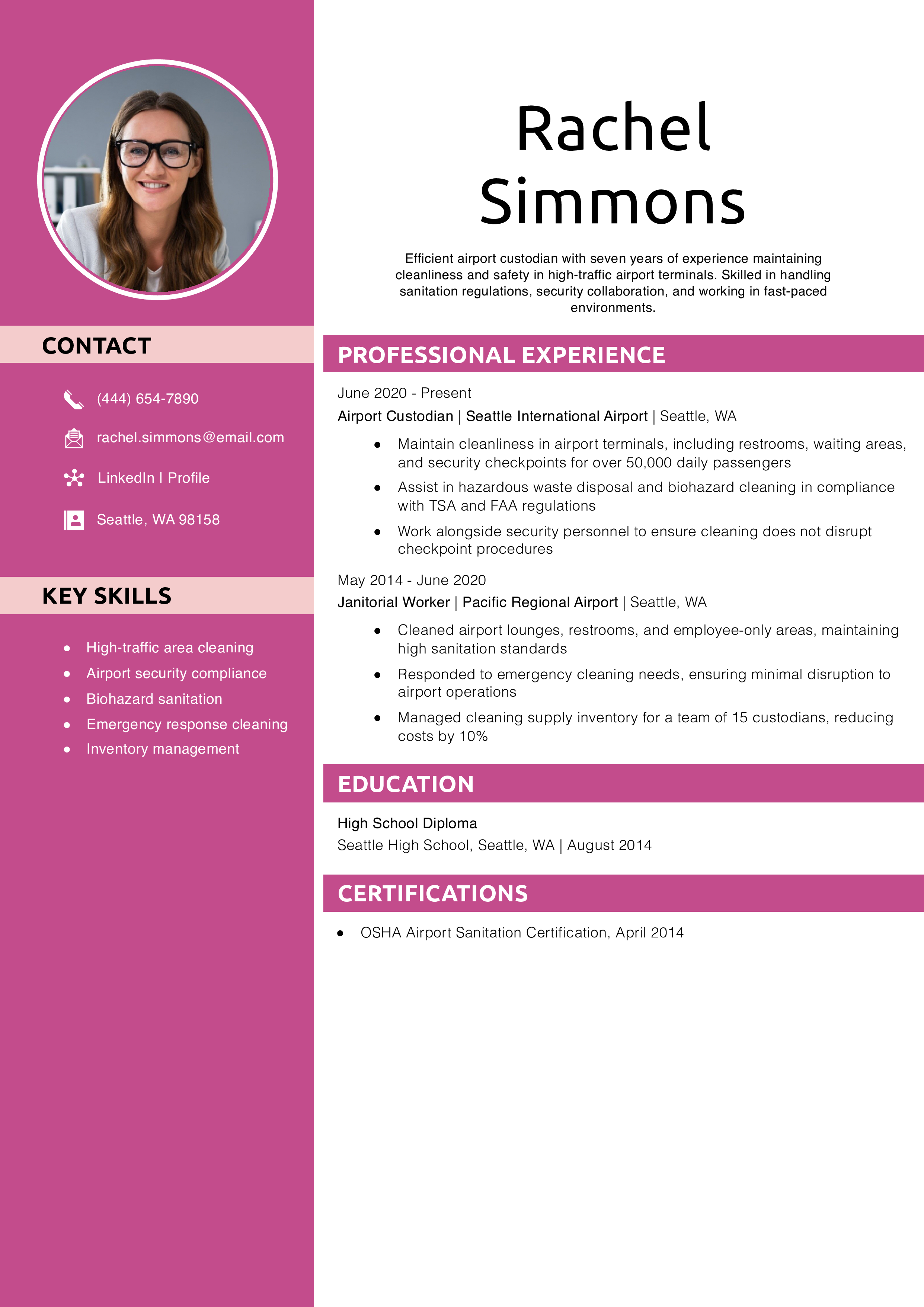 Airport Custodian Resume Example