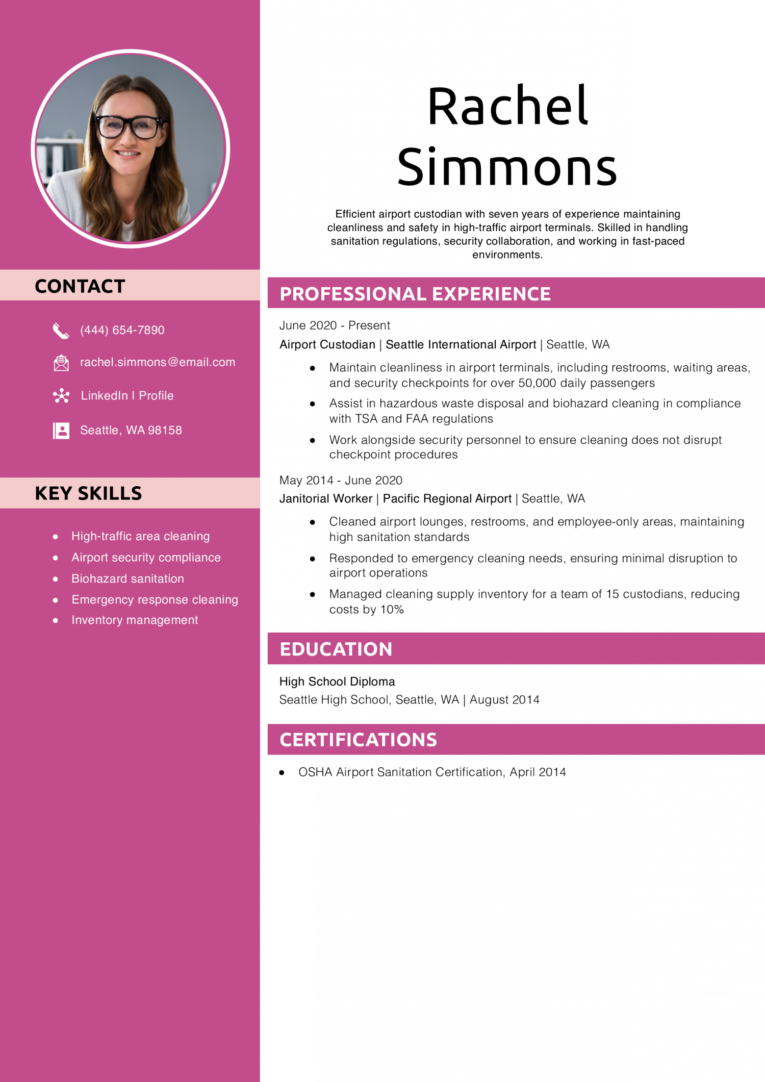 Airport Custodian Resume Example