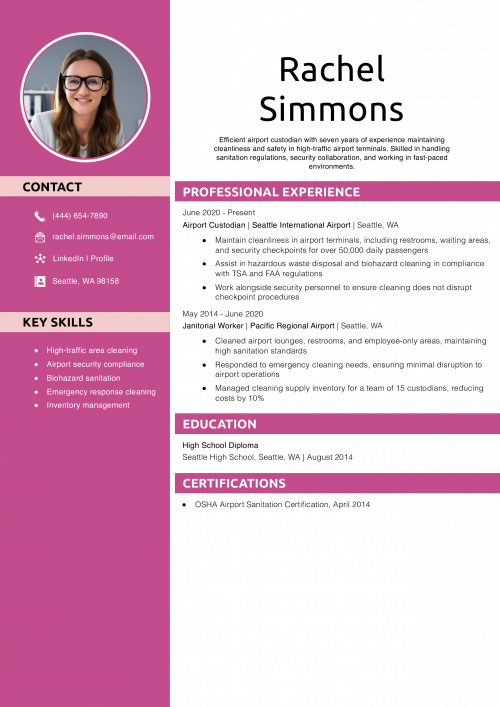 Airport Custodian Resume Example