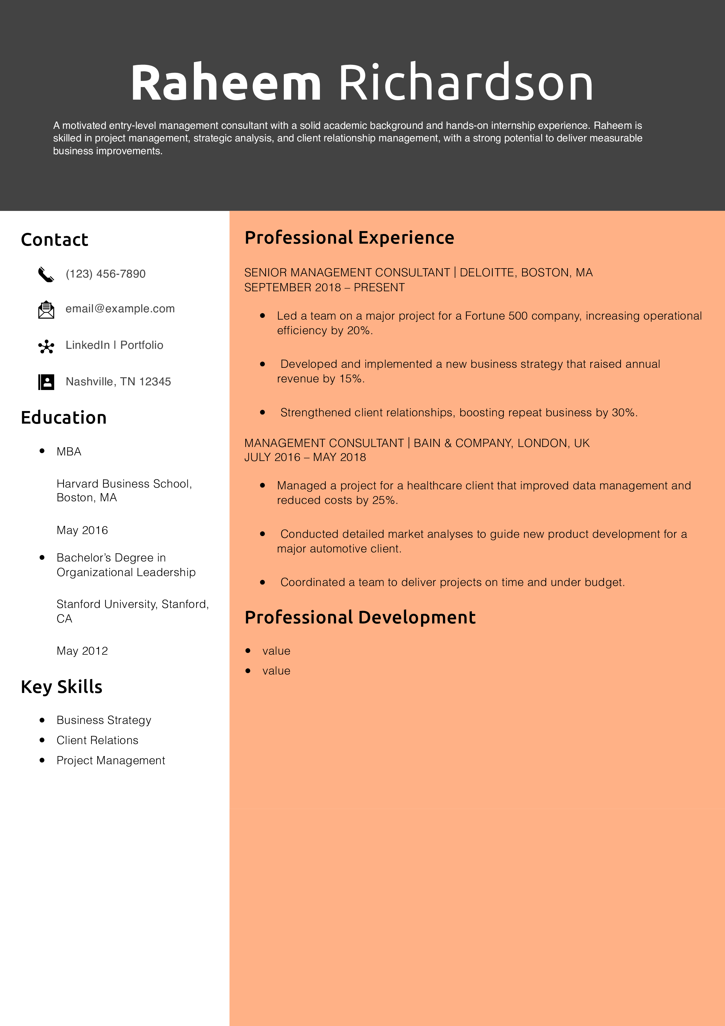 Entry-Level Management Consultant Resume Example 