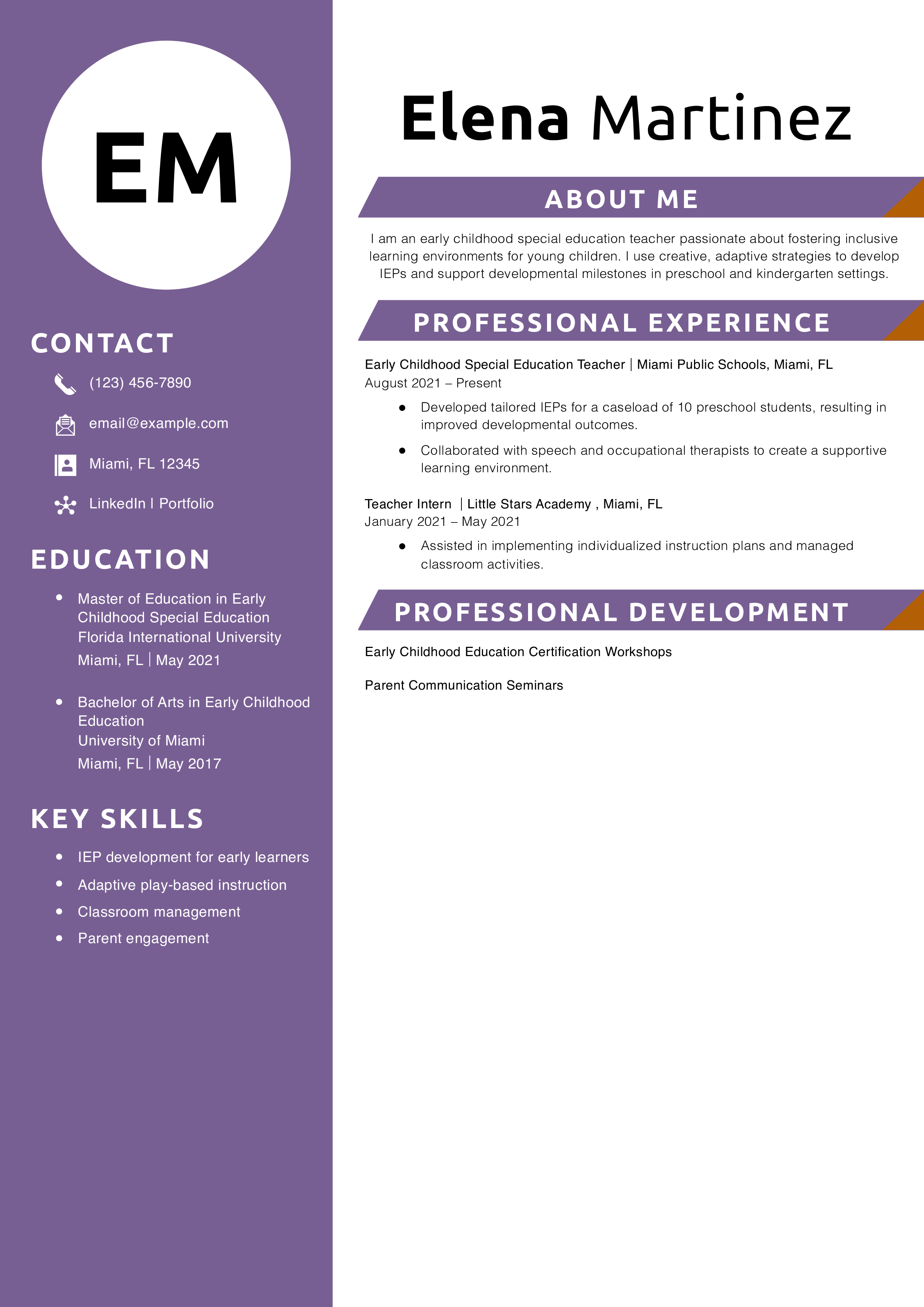 Early Childhood Special Education Teacher Resume Example