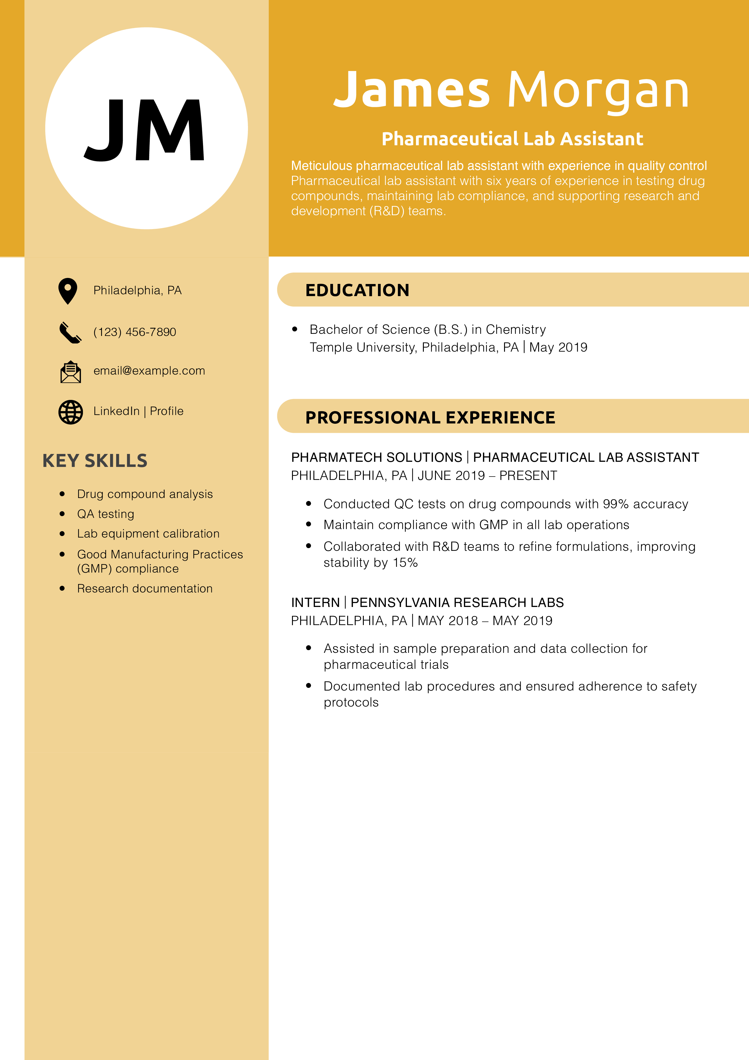 Pharmaceutical Lab Assistant Resume