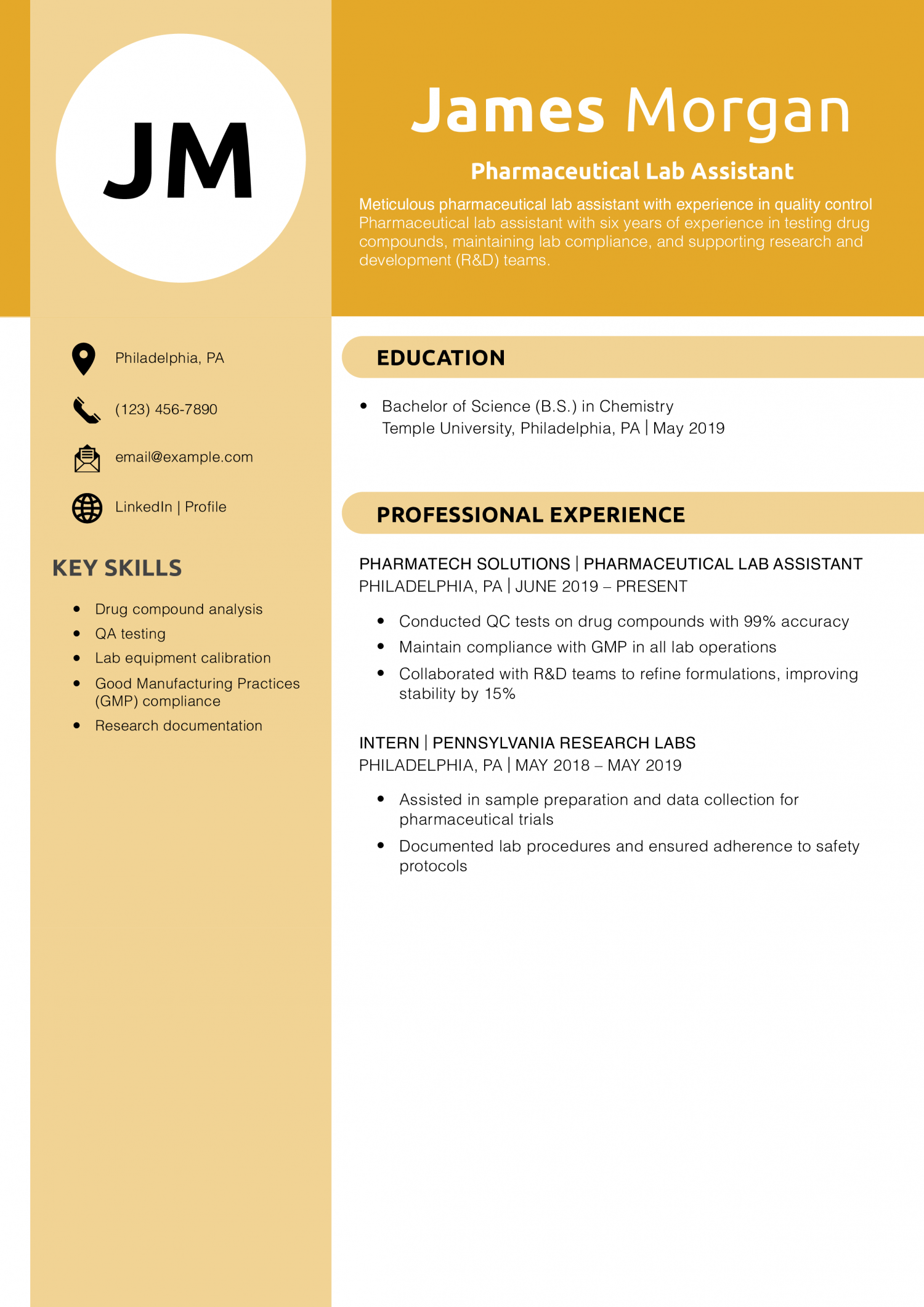 Pharmaceutical Lab Assistant Resume