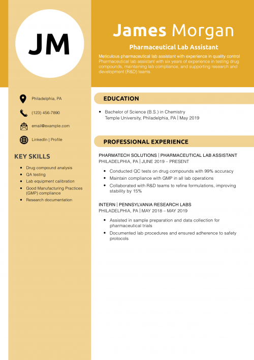Pharmaceutical Lab Assistant Resume