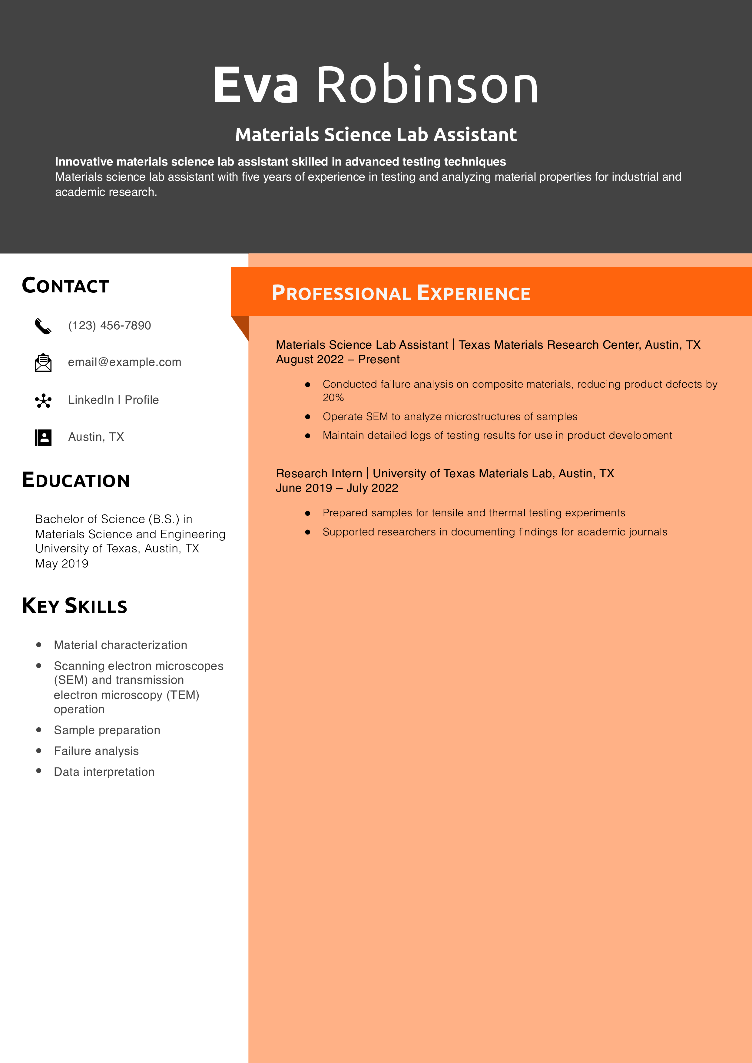 Materials Science Lab Assistant Resume