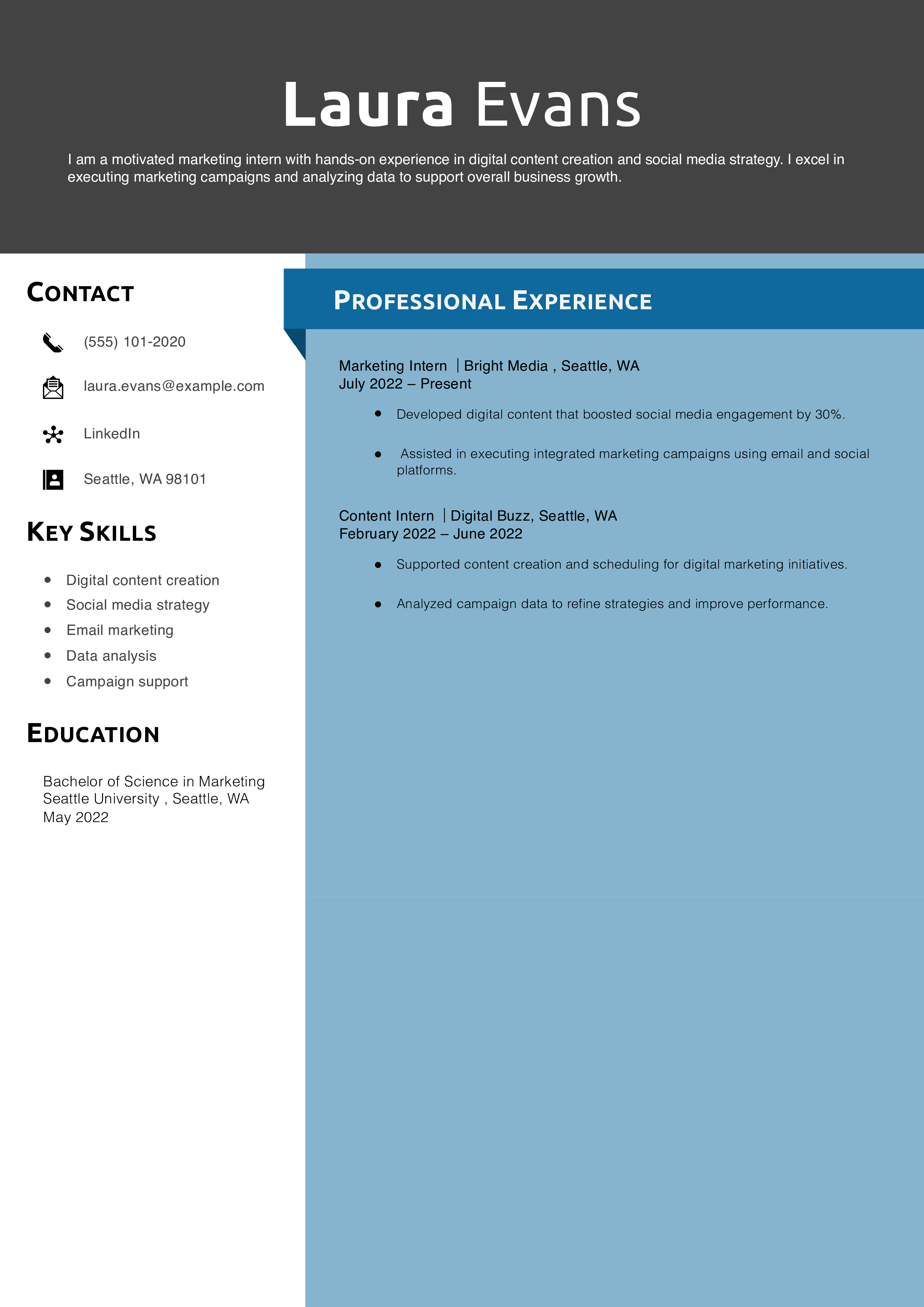 Entry-Level Marketing Resume Example
