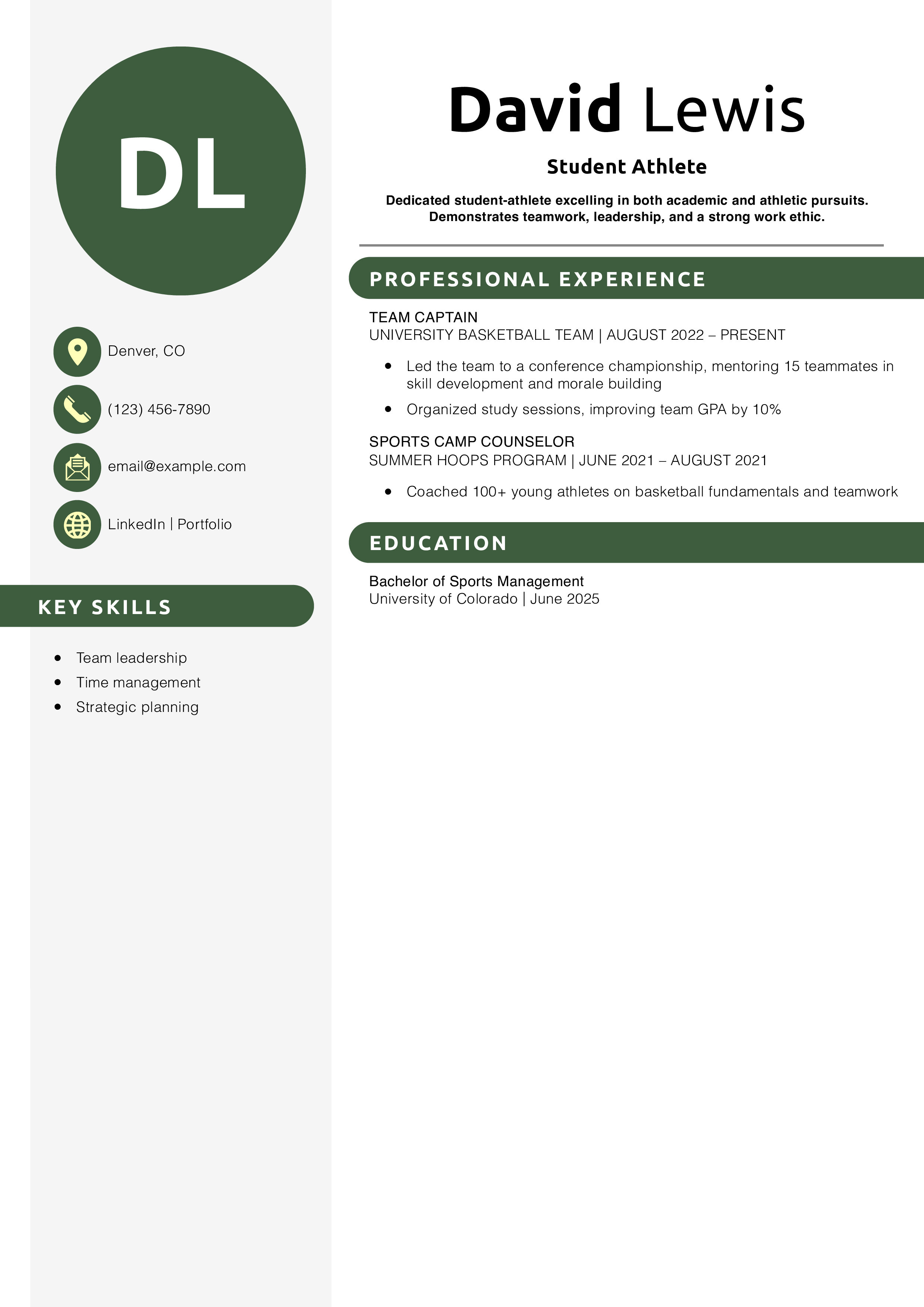 Student Athlete Resume Example