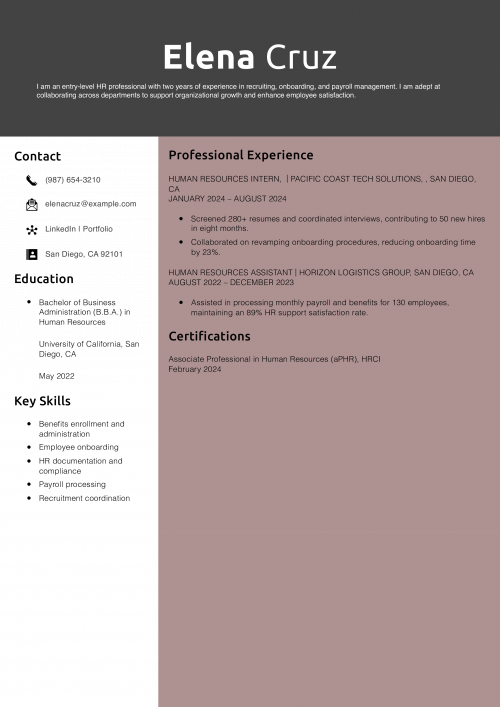 Entry-Level HR Generalist Resume Example