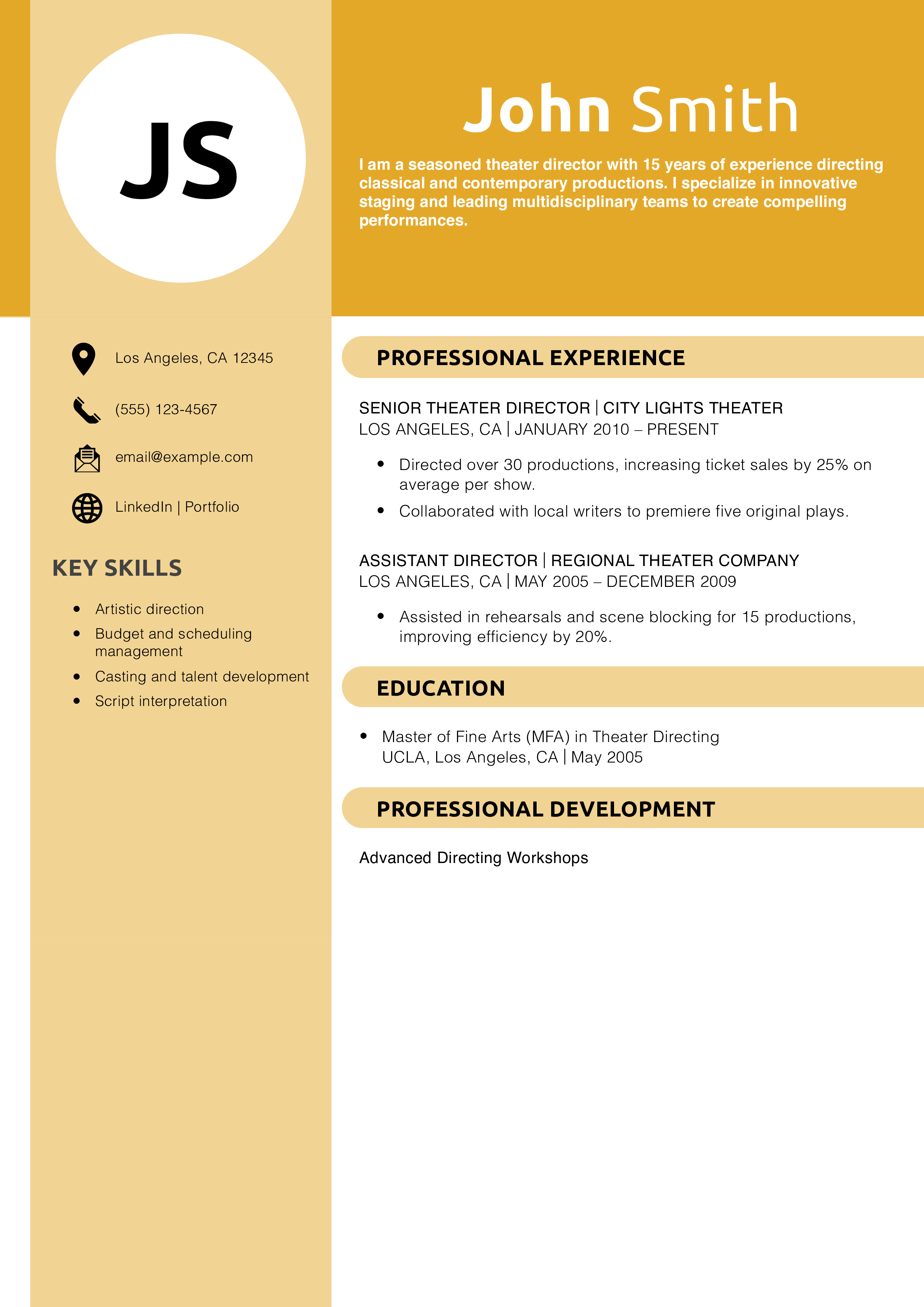 Senior Theater Director Resume Example