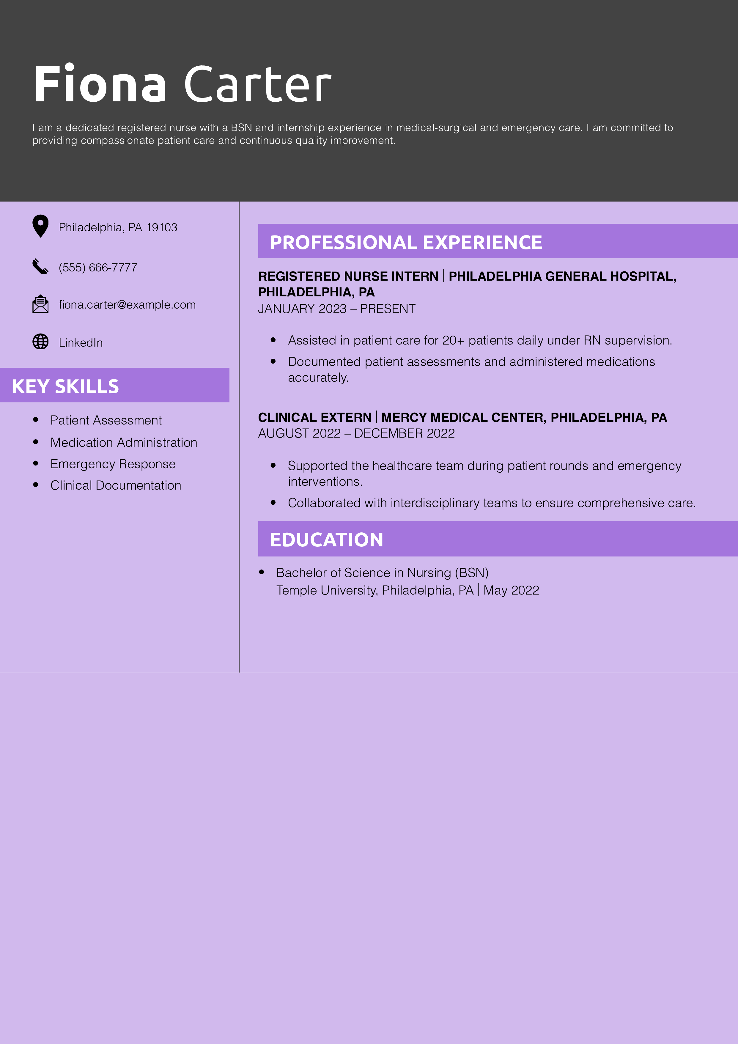 Entry-Level Registered Nurse Resume Example