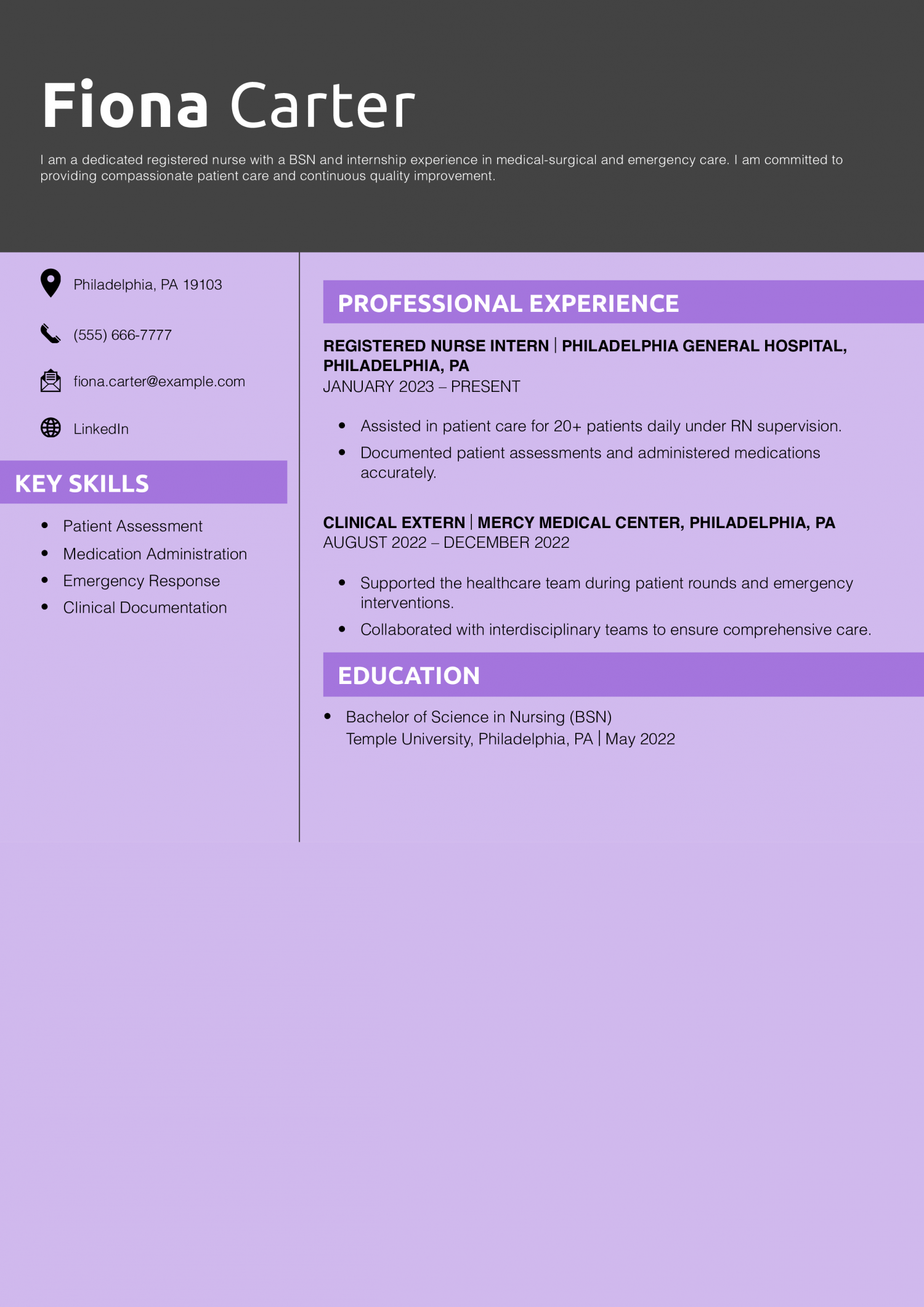 Entry-Level Registered Nurse Resume Example